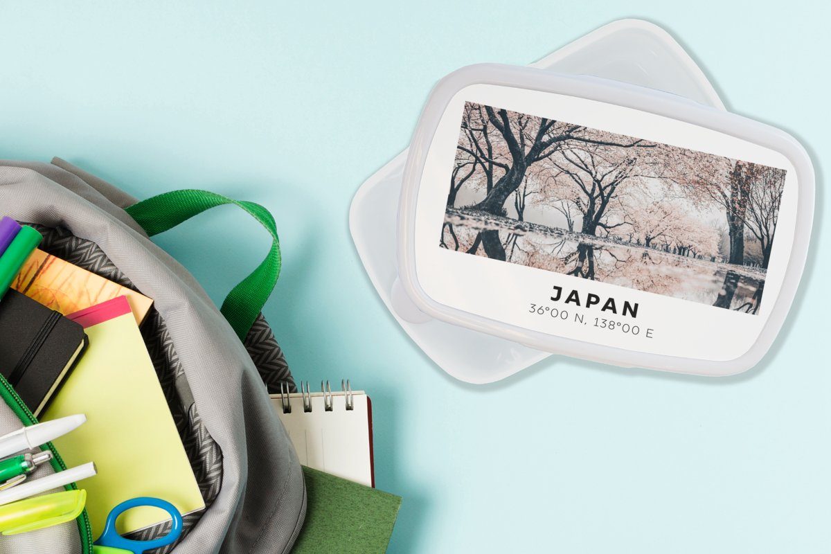 Japan und Jungs Brotbox für (2-tlg), Frühling, MuchoWow Brotdose, für - Erwachsene, Kinder Mädchen Sakura - und Kunststoff, weiß Lunchbox