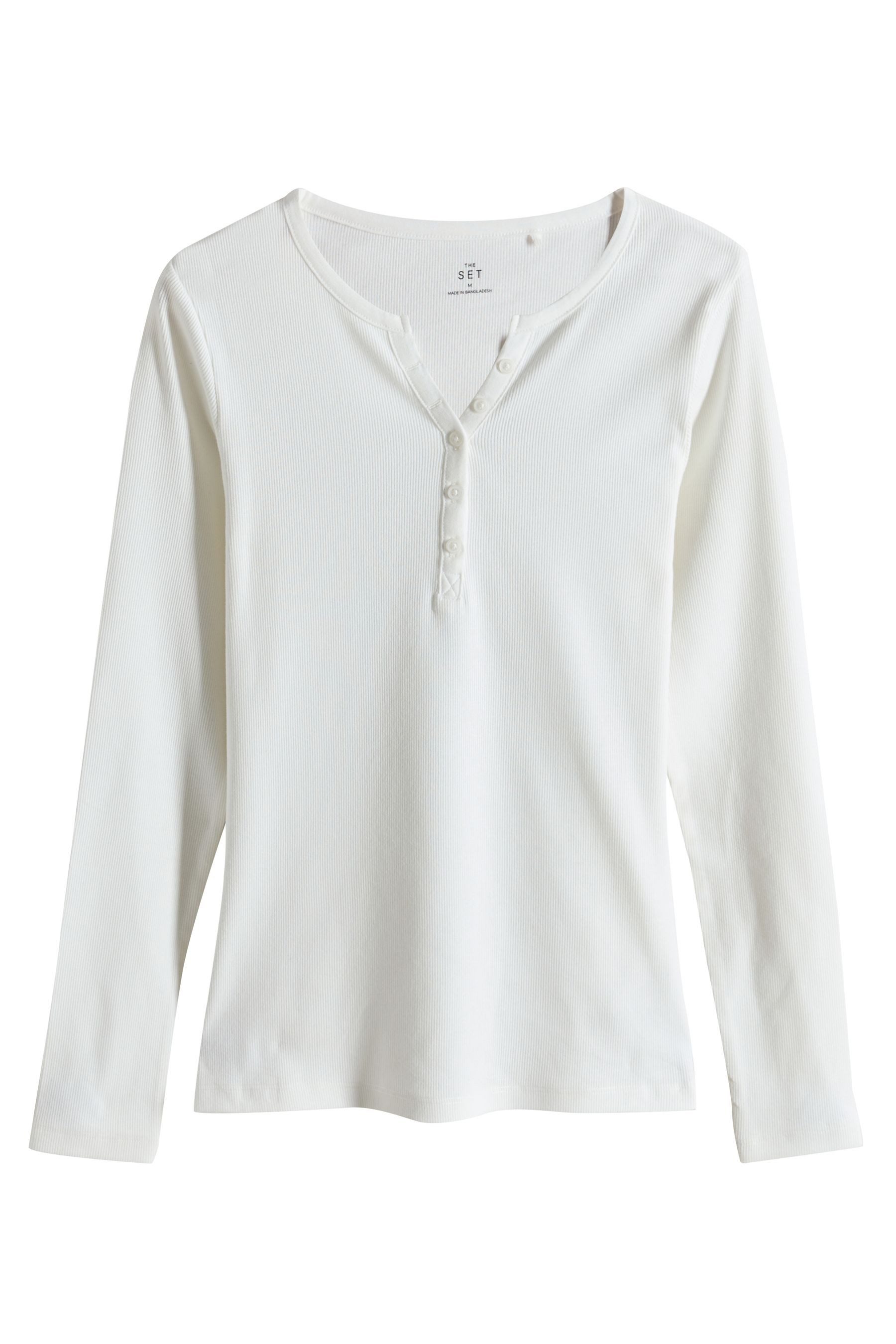 The Set Langarmshirt The Set gerippte Henley-Langarmshirts, 4er-Pack (4-tlg günstig online kaufen