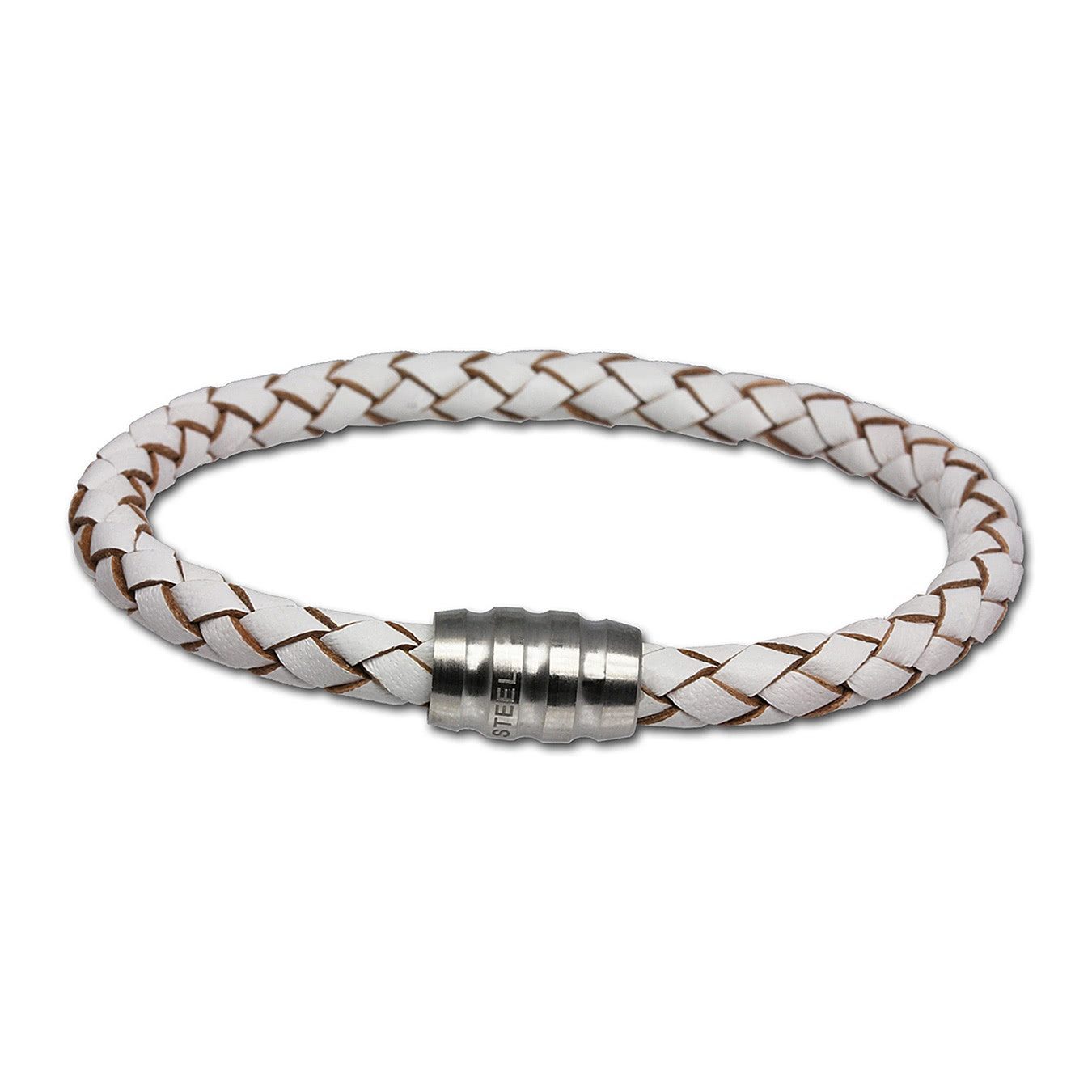 Edelstahlarmband SilberDream Leder Armband weiß 22cm