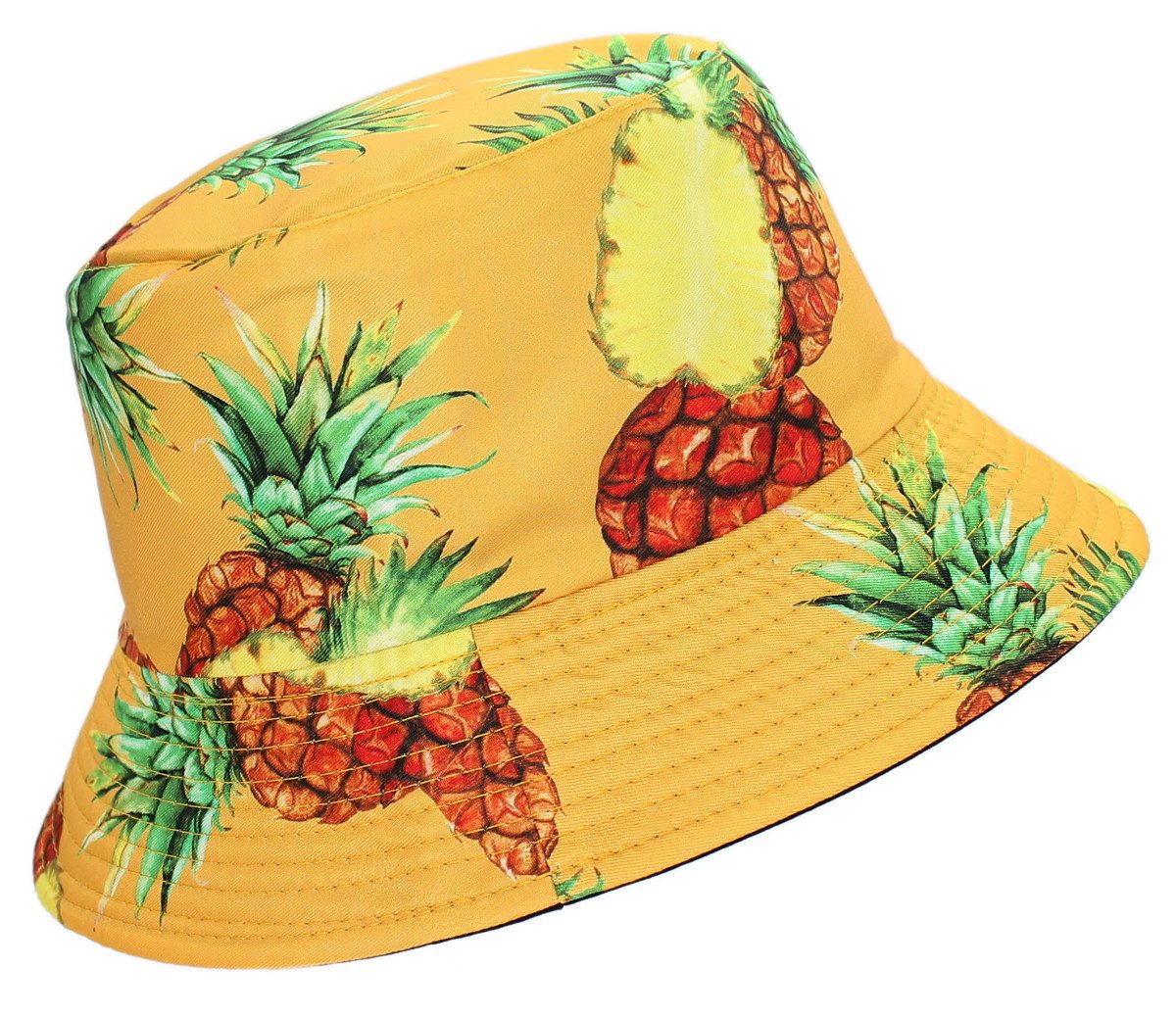 dy_mode Fischerhut Wendemütze mit Ananas-Print – 2-in-1 Bucket Hat für Damen & Herren beidseitig tragbar