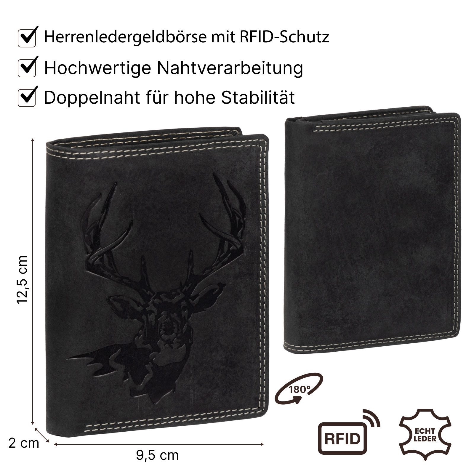 EAAKIE Geldbörse RFID Büffel Echt Leder Geldbörse Portemonnaie Herren mit Motiv, RFID Schutz
