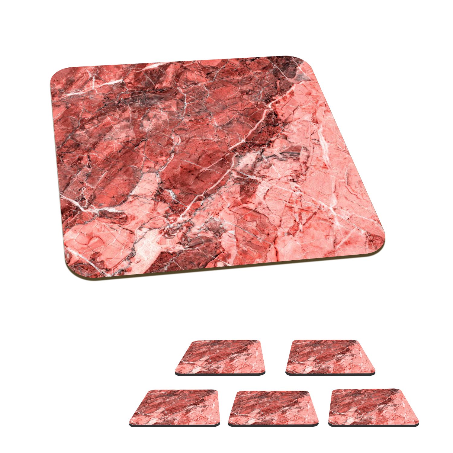 MuchoWow Glasuntersetzer Stein - Rot - Rosa - Granit, Zubehör für Gläser, 6-tlg., Glasuntersetzer, Tischuntersetzer, Korkuntersetzer, Untersetzer, Tasse