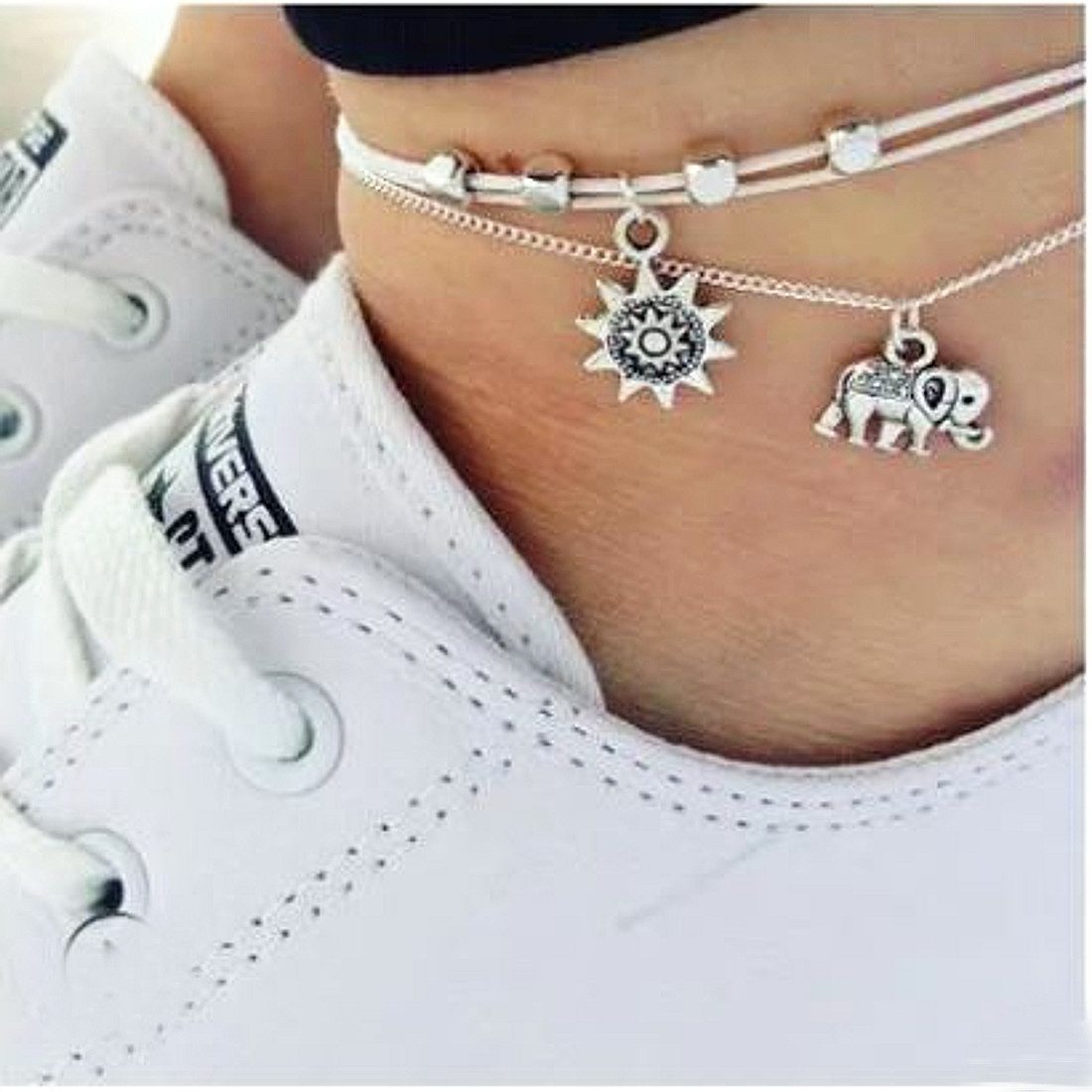 KARMA Fußkette mit Anhänger Silber Weiß Legierung Fusskettchen Strandschmuc günstig online kaufen