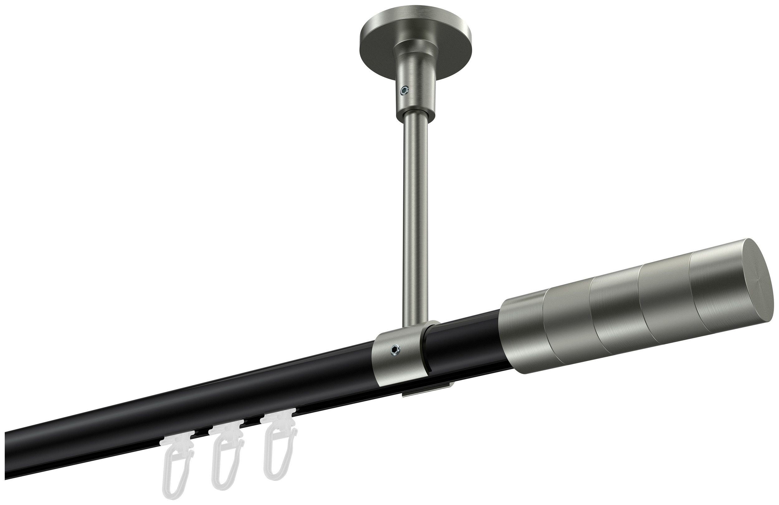 INTERDECO Innenlaufschiene Sonette Mavell, Ø 20 mm, 1-läufig, Fixmaß, kürzbar, Deckenmontage, Aluminium, Schwarz / Edelstahl-Optik / Bicolor