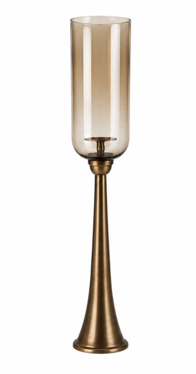 finehomegarden Bodenwindlicht Kerzenständer Säule Bronze mit Glas Hurricane Windlicht Metall & Glas (Stück, 1 St), H110cm Boden-Kerzenhalter für Wohnzimmer, Flur & Eventdekoration