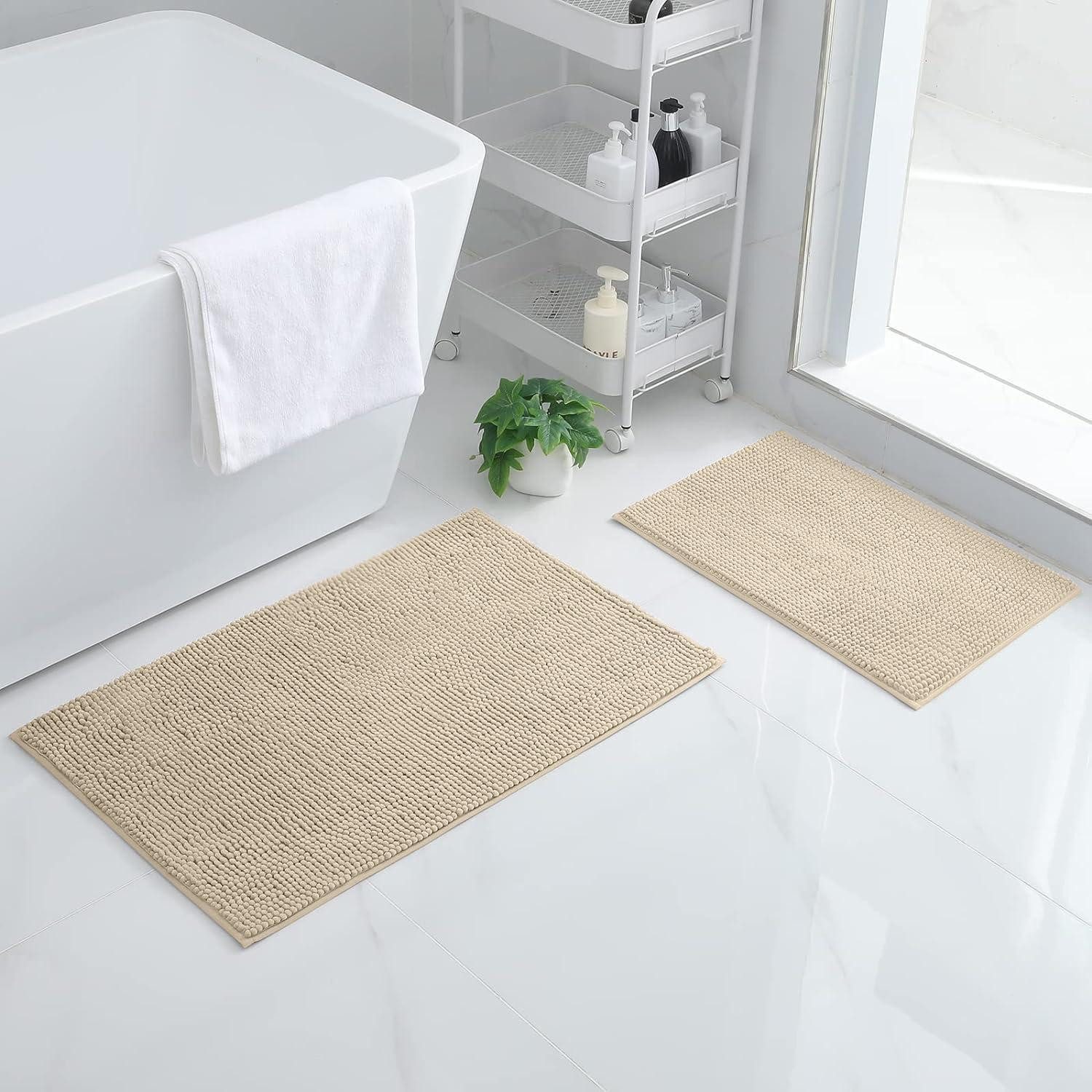 LuxusKollektion Badematte Badezimmerteppich 40 x 60 cm + 50 x 80 cm (Rechteckig) Dunkelbeige