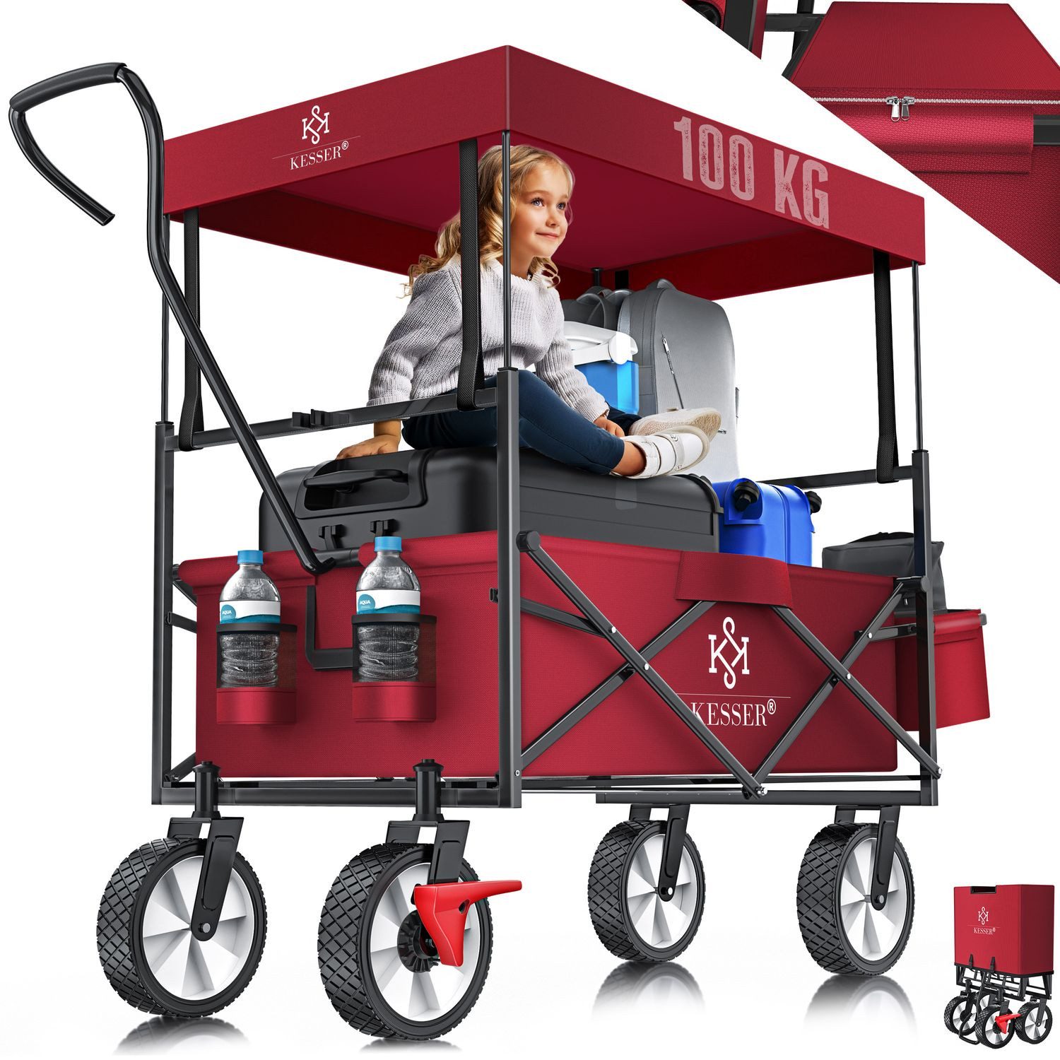 KESSER Bollerwagen, Bollerwagen faltbar mit Dach Handwagen Transportkarre Geräte