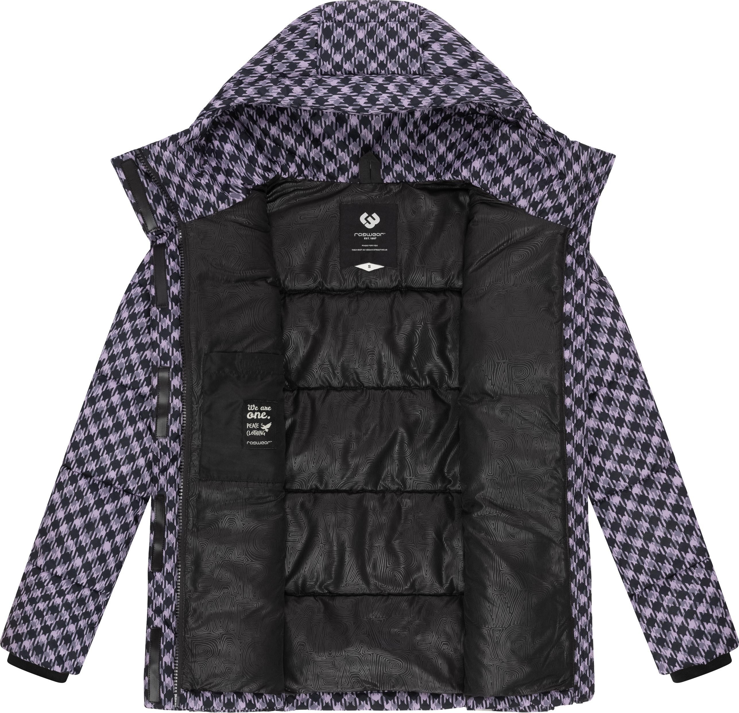 Ragwear Steppjacke Wikesh Print Wasserdichte Damen Winterjacke mit Hahnentritt-Muster