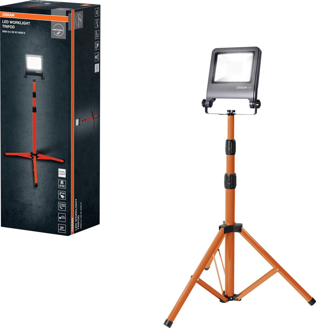 Osram Baustrahler Osram LED-Baustrahler Worklight Tripod IP65 50 W, Inkl. Leuchtmittel, Nicht dimmbar ohne Bewegungsmelder