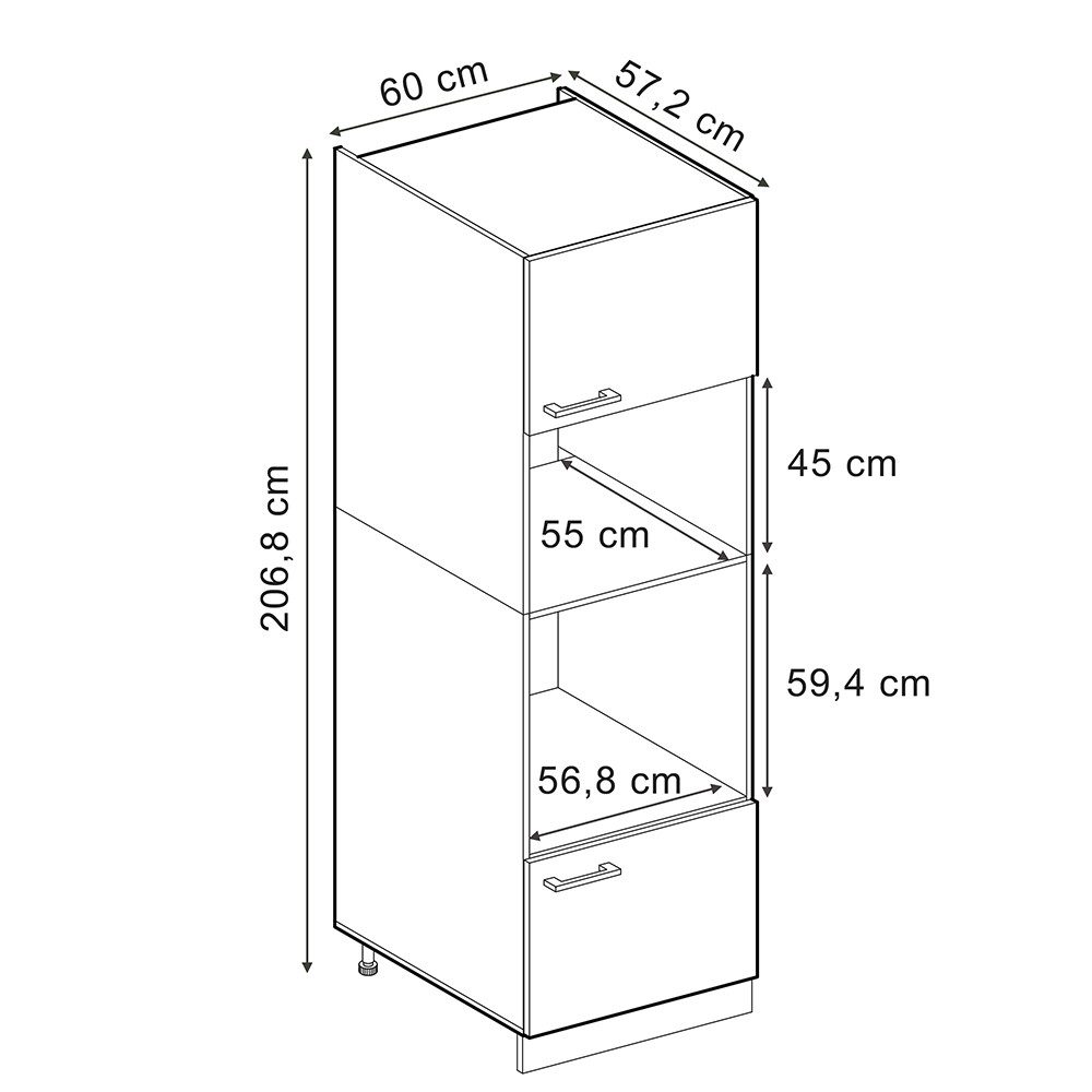 Vicco Mikrowellenumbauschrank R-Line, Edelgrau/Anthrazit, 60 cm (1-St)