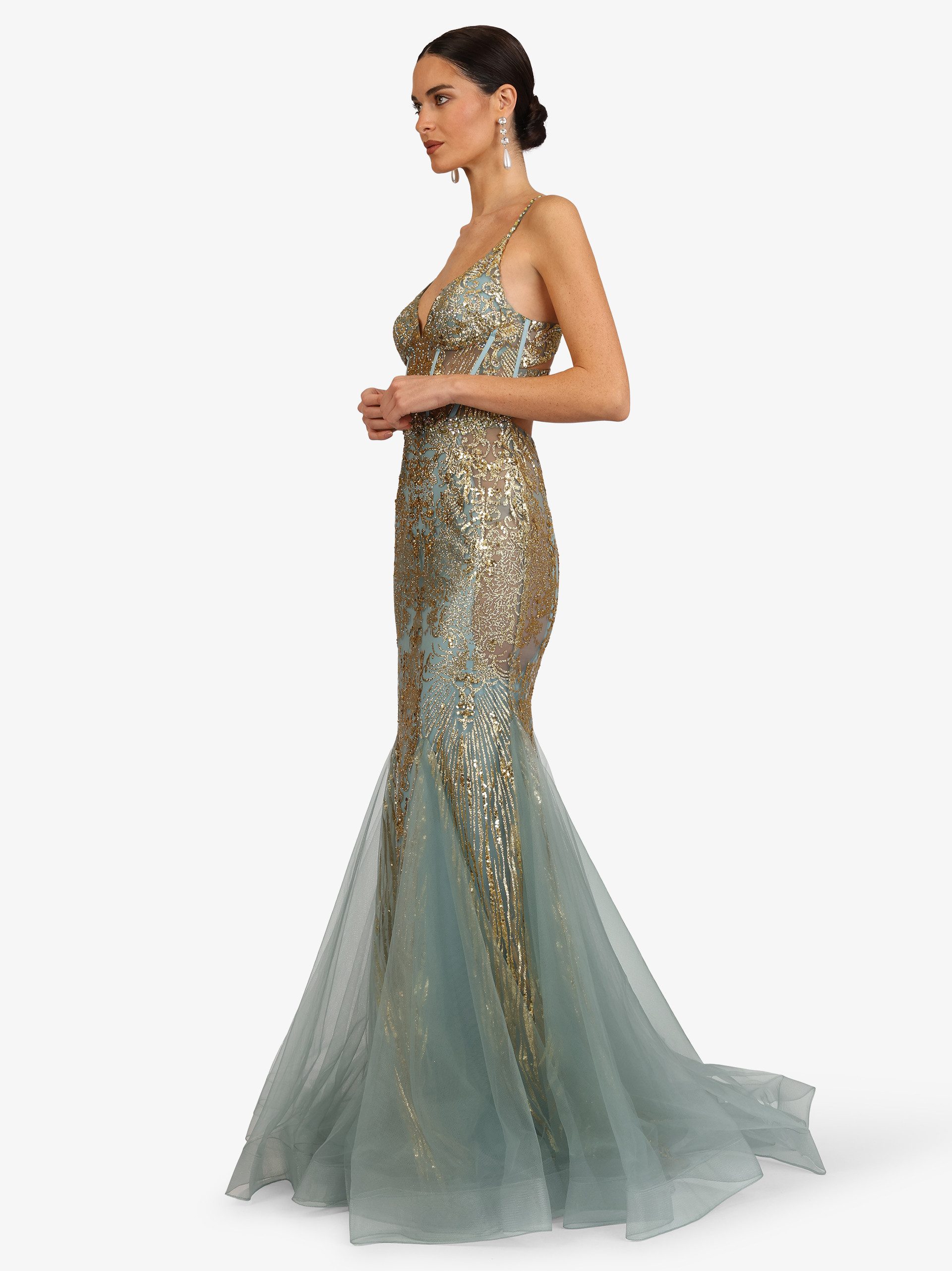 Kraimod Abendkleid mit V-Ausschnitt und Tüllsaum