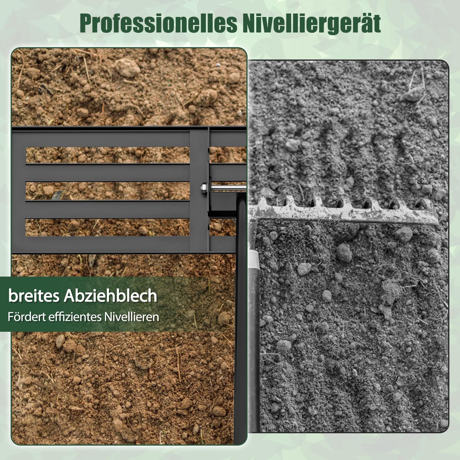 COSTWAY Rasenrechen, mit 170,00 cm langem Stiel, 91 x 25cm, Rasenwerkzeug mit Griff, Metall, Schwarz