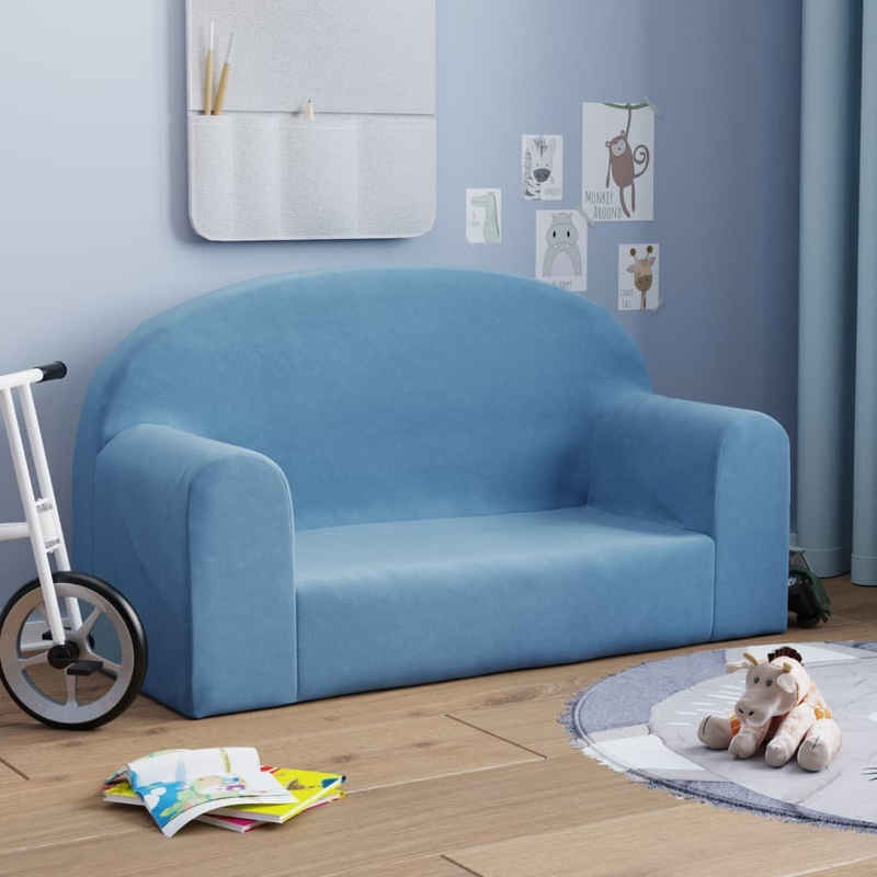 furnicato Kindersofa 2-Sitzer Blau Weich Plüsch