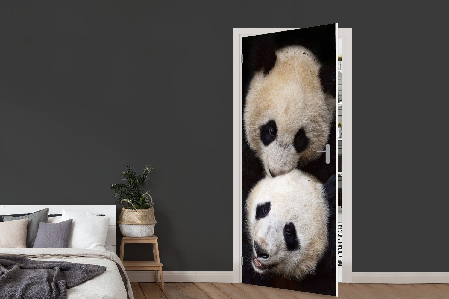 - Tür, 75x205 für Türtapete - bedruckt, MuchoWow (1 Schwarz, St), cm Matt, Tierfreunde Fototapete Panda Türaufkleber,
