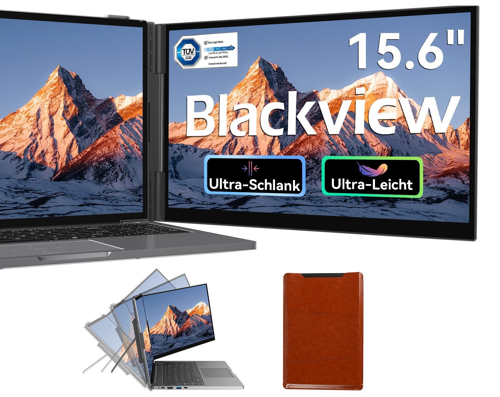 blackview 14"/15.6" FHD Gaming Monitor, Ultra-dünne, Laptop Bildschirm Extender Portabler Monitor (1920x1080 px, Full HD, IPS, 600g, 180°, 13,3-17,3 Zoll & Windows/Mac/Android/Chrome-Kompatibilität)