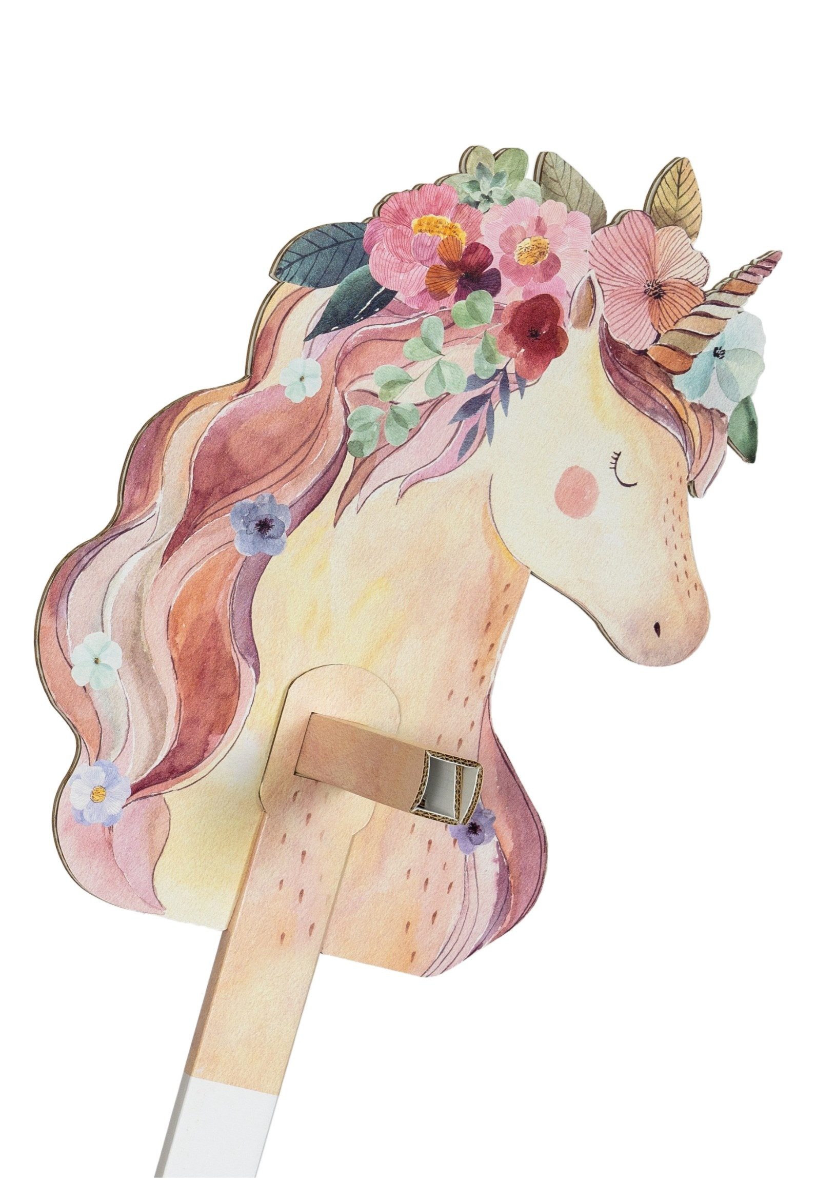 FOLDZILLA Steckenpferd Stockpferd Einhorn Aquarell, (1-tlg., Hobby Horse aus Pappe), für Einhorn Kindergeburtstag