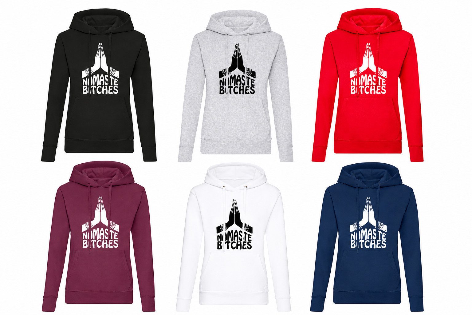 Blondie & Brownie Hoodie Namaste Bitches Hand Damen Hoodie Kapuzenhoodie Print Statement Patch (Einzelstück, Einzelartikel) Namaste Hand Statement Hoodie Damen