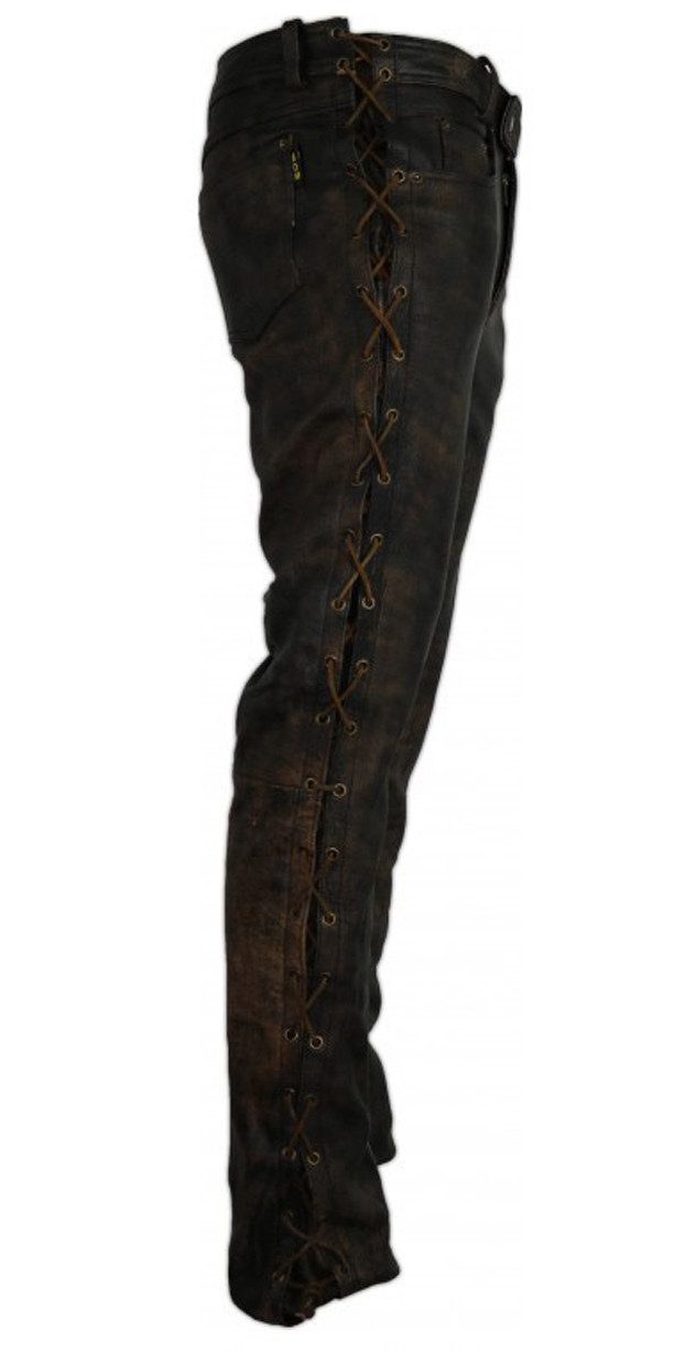 MDM Lederhose Vintage Herren Lederhose seitlich geschnürt im Used Look