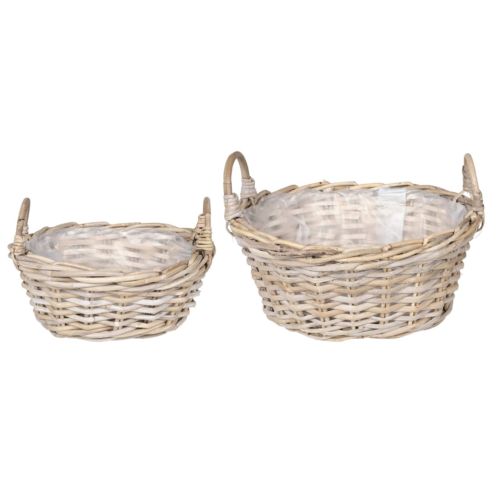 vidaXL Aufbewahrungskorb Blumentopfkorb mit Speicher 2 Stk. Natürliches Grau Kubu Rattan (2 St)