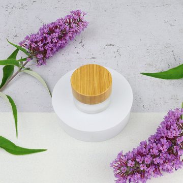 Wachsmann Bienenprodukte Aufbewahrungsdose Hochwertige Glastiegel für nachhaltige DIY Naturkosmetik, Mit Bambus Deckel & Geschenkverpackung
