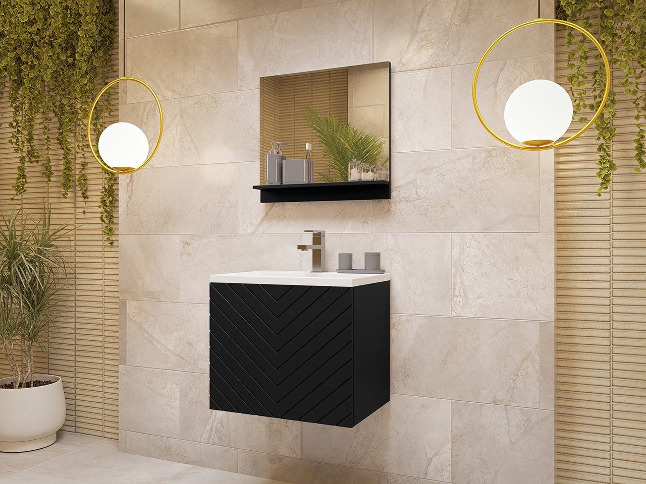 MIRJAN24 Badmöbel-Set Nexso, (3er-Set, mit Waschbecken und Siphon), Griffloses Öffnungssystem push to open