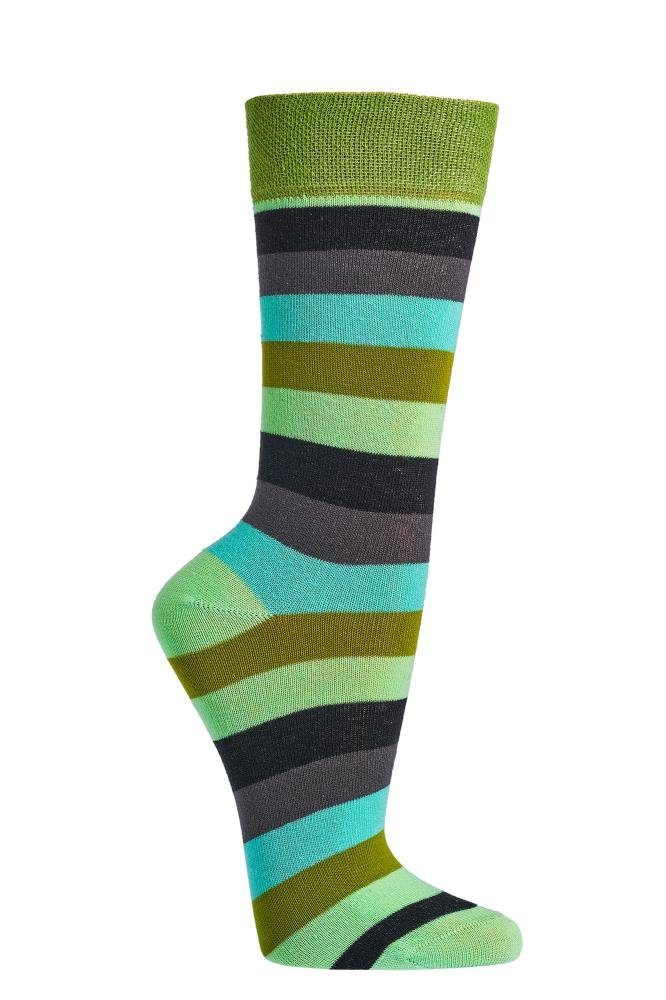 FussFreunde Freizeitsocken 6 Paar Trend-Socken aus Bio Baumwolle geringelt für Damen & Herren Grün