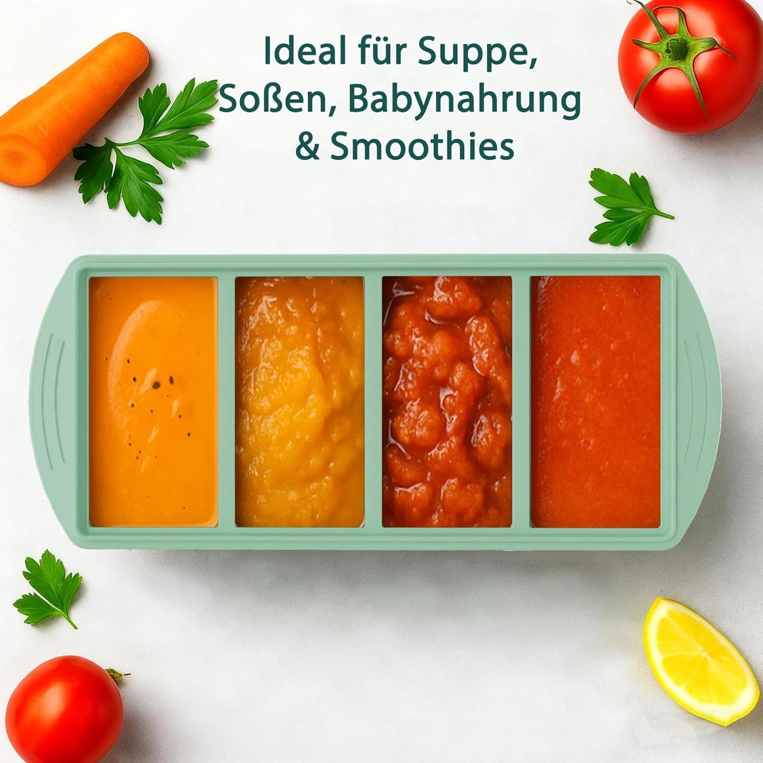 FELIXLEO Eiswürfelform Silikon Gefrierform mit Deckel für Suppe Meal Prep Mint, (2-tlg) – Bild 4 von 5