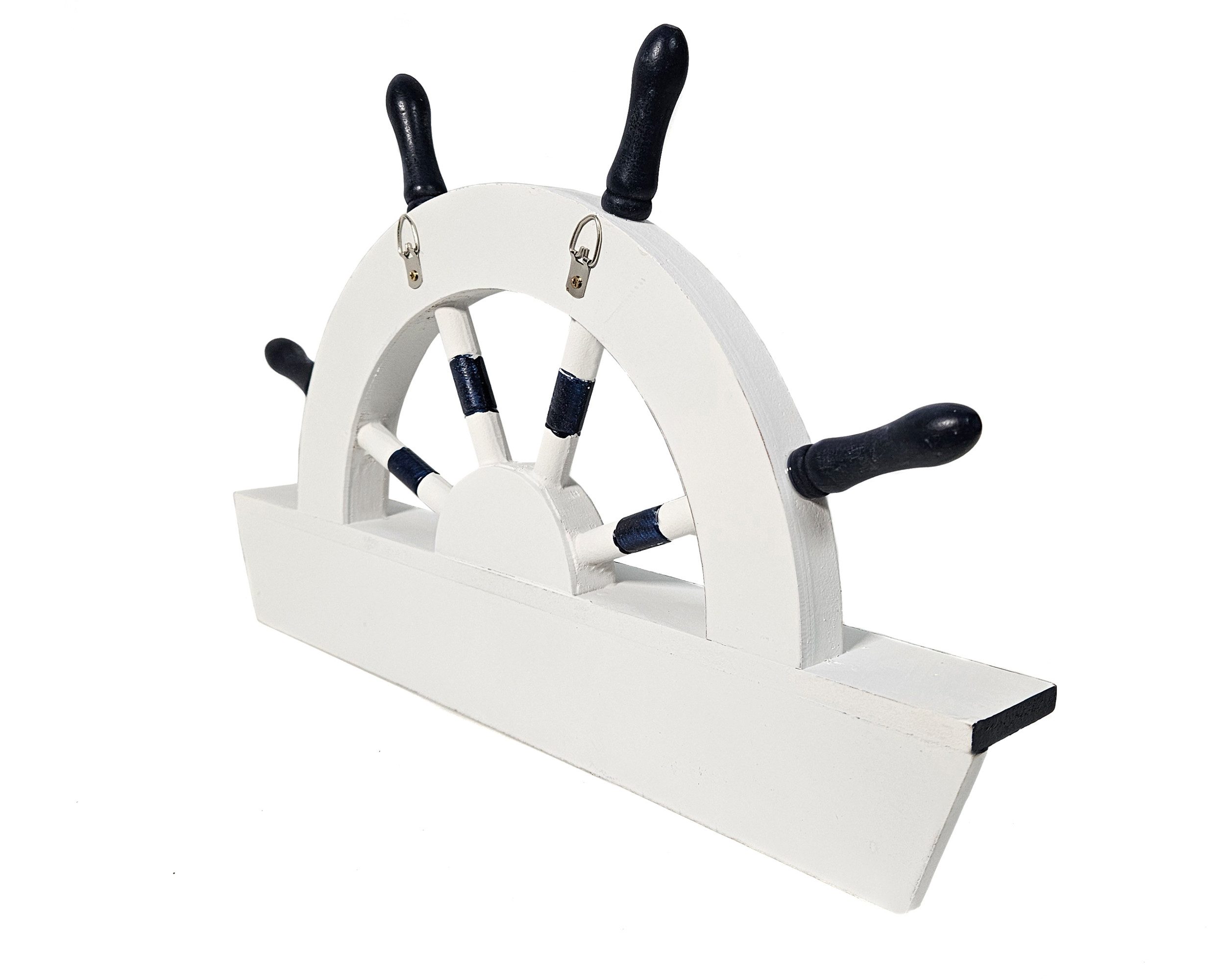 Yudu Garderobe Steuerrad-Form Holz Hakenleisten mit 3 Haken Maritim