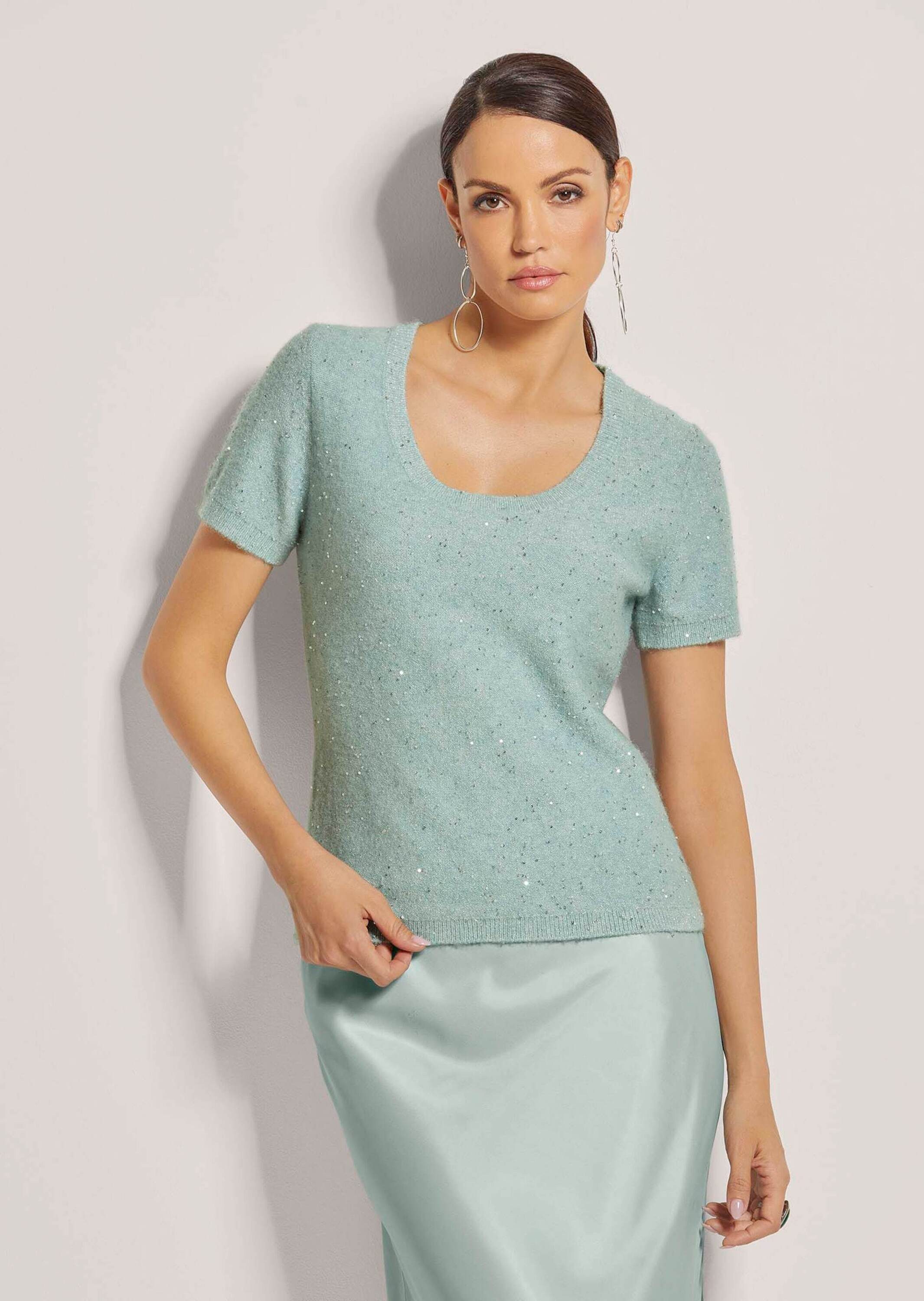 MADELEINE Strickpullover Kurzarm-Pullover mit Pailletten-Glanz günstig online kaufen