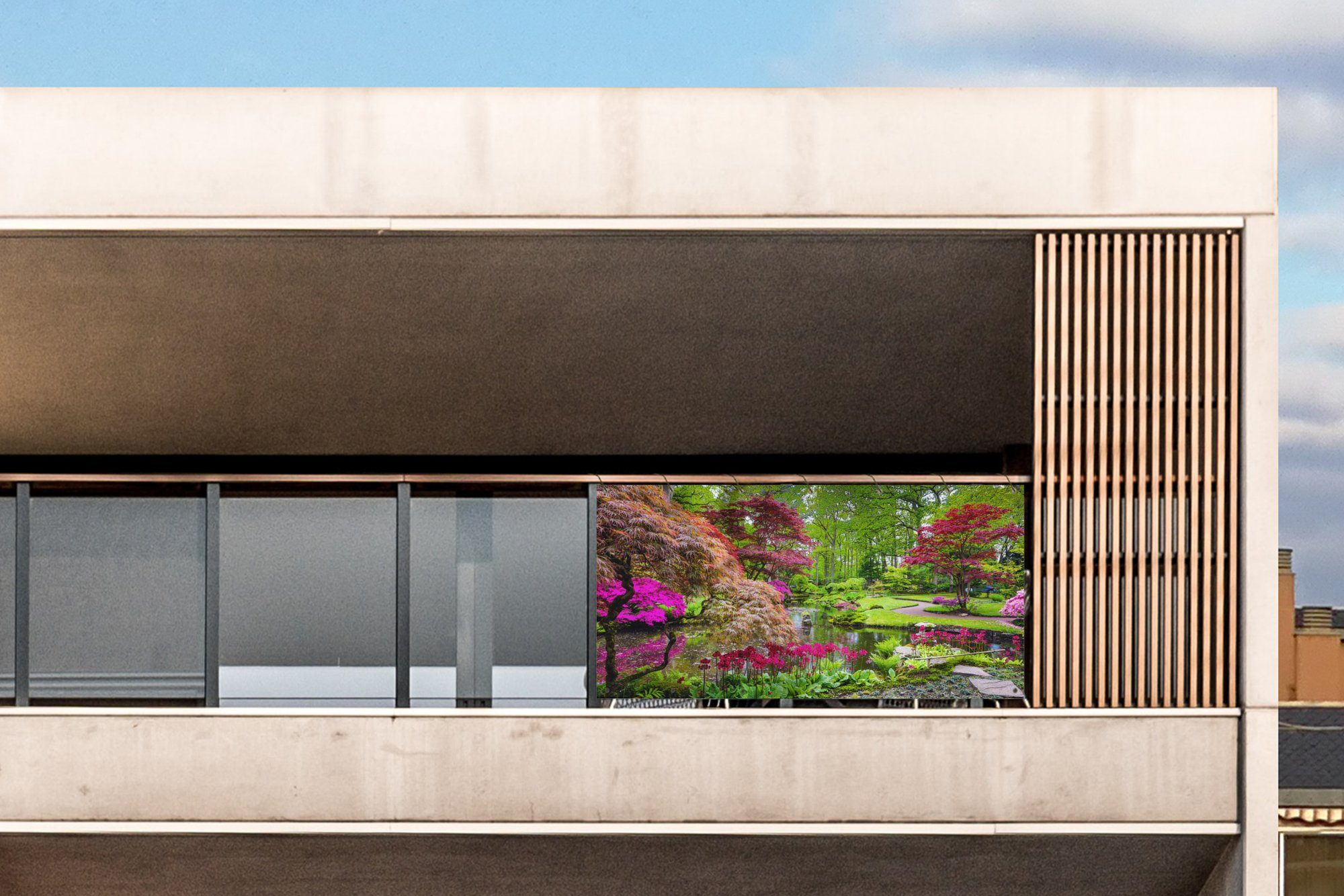 MuchoWow Balkonsichtschutz Bäume - Blumen - Japanisch - Natur - Wasser (1-St) Balkon Sichtschutz 90x200, Windschutz für Zaun PVC, 200x90 cm