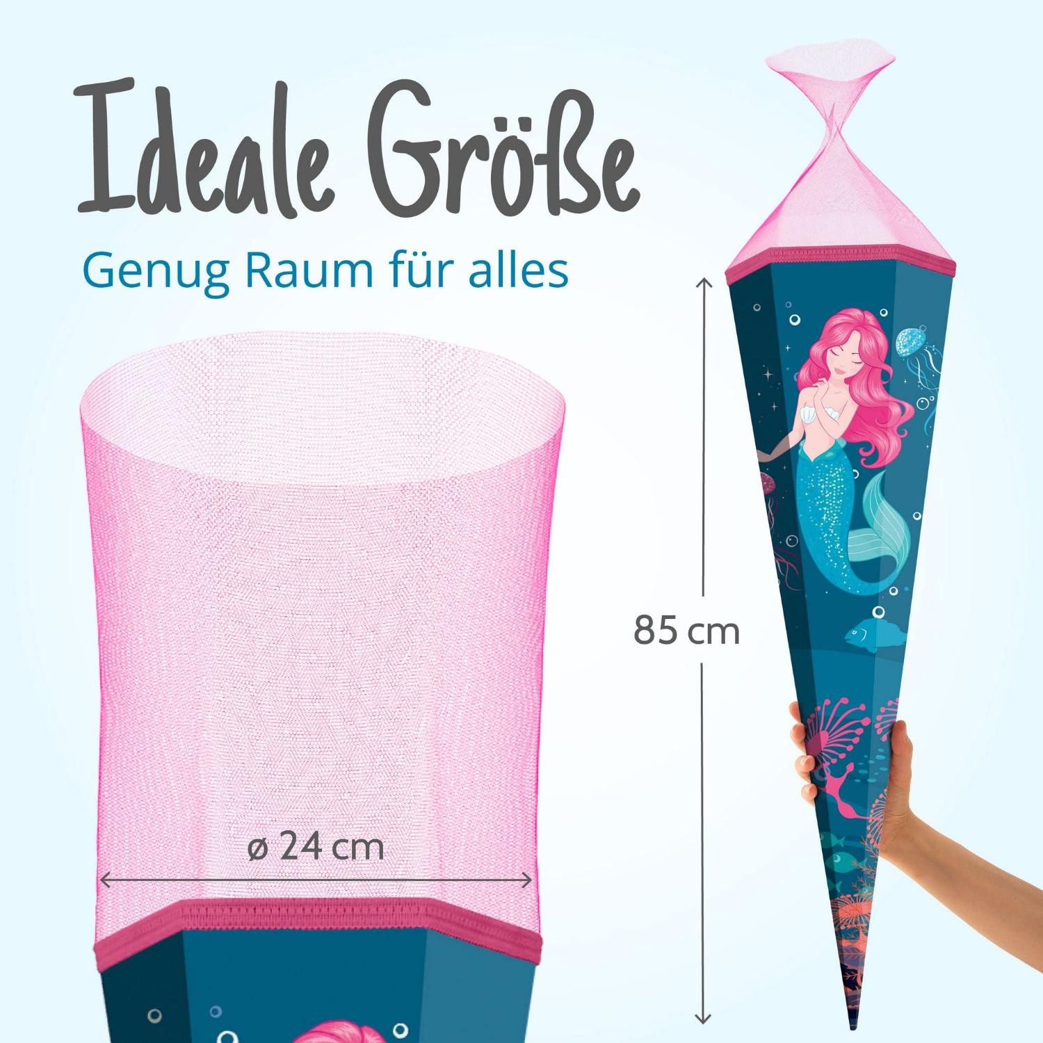 itenga Schultüte itenga Schultüte Meerjungfrau 85cm mit Tüllverschluss – Bild 4 von 5