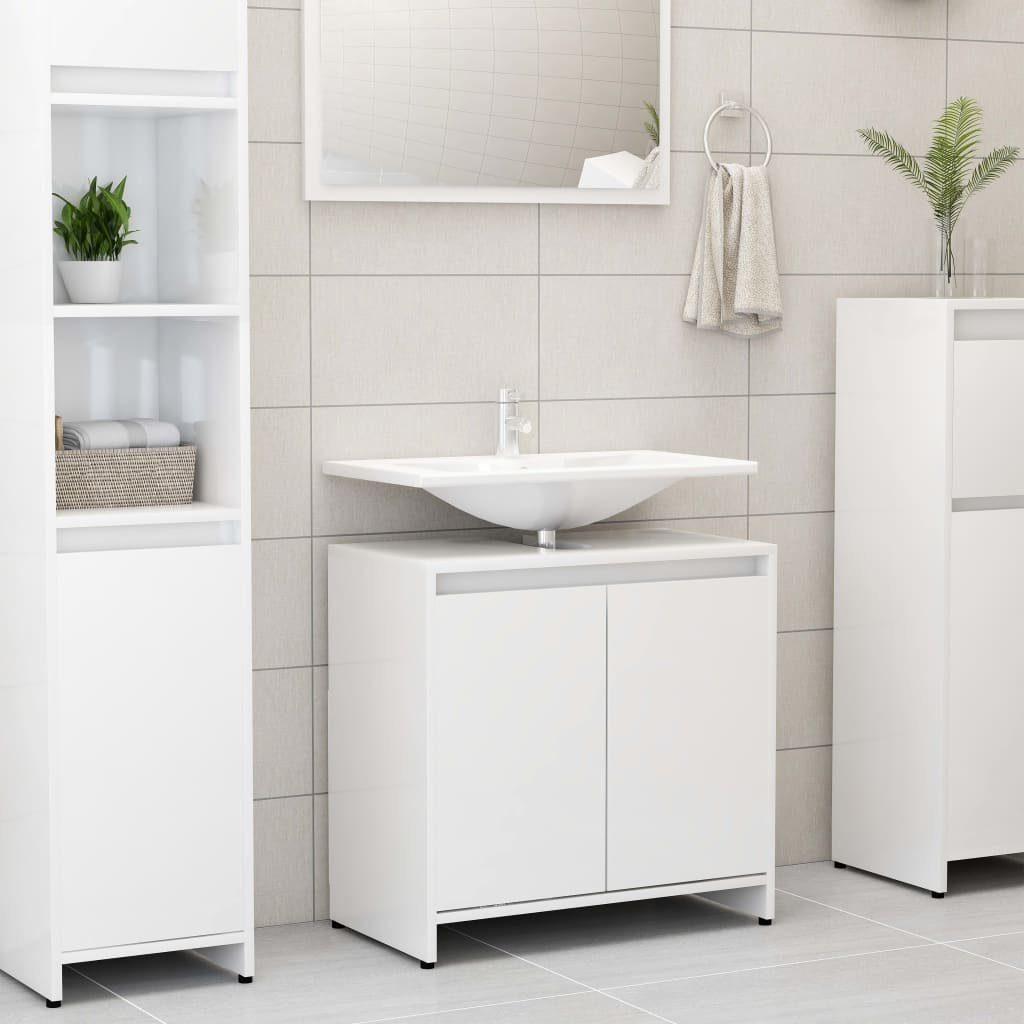 (1-St) Badezimmer-Set cm Hochglanz-Weiß Badezimmerschrank Holzwerkstoff, 60x33x61 vidaXL