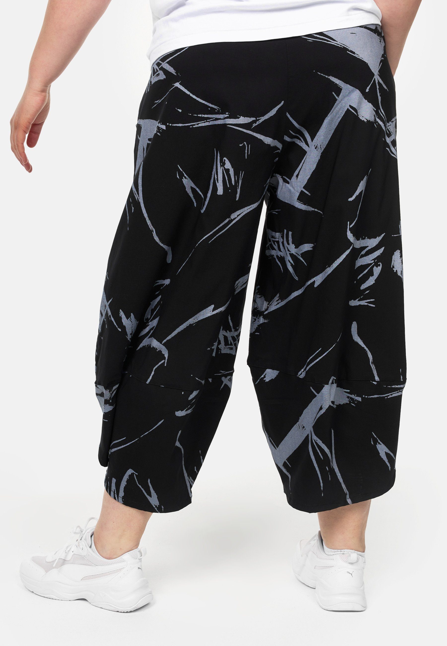 mit Caprihose Dehnbund-Hose Muster Weite Schwarz Elasthan 'Flora' Kekoo Hose