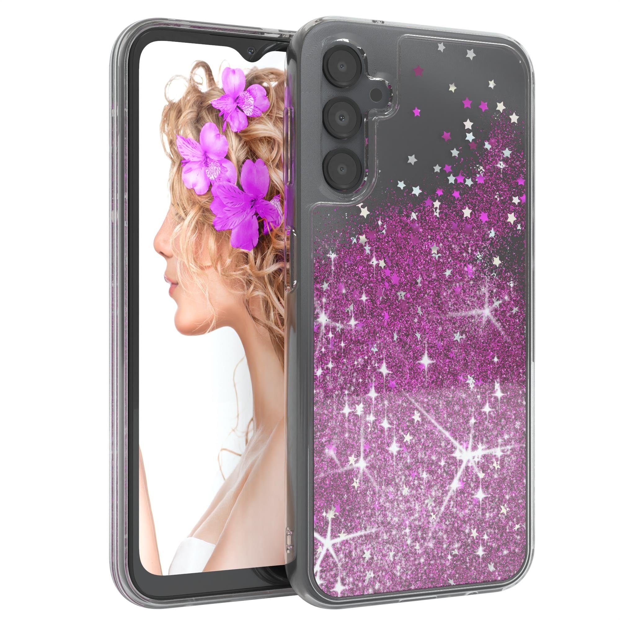 EAZY CASE Handyhülle Liquid Glittery Case für Samsung Galaxy A14 (5G) 6,6 Zoll, Bumper Case Back Cover Glitter Glossy Handyhülle Etui Violett Lila