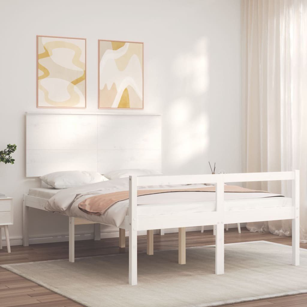 vidaXL Bett Seniorenbett mit Kopfteil Weiß Massivholz günstig online kaufen