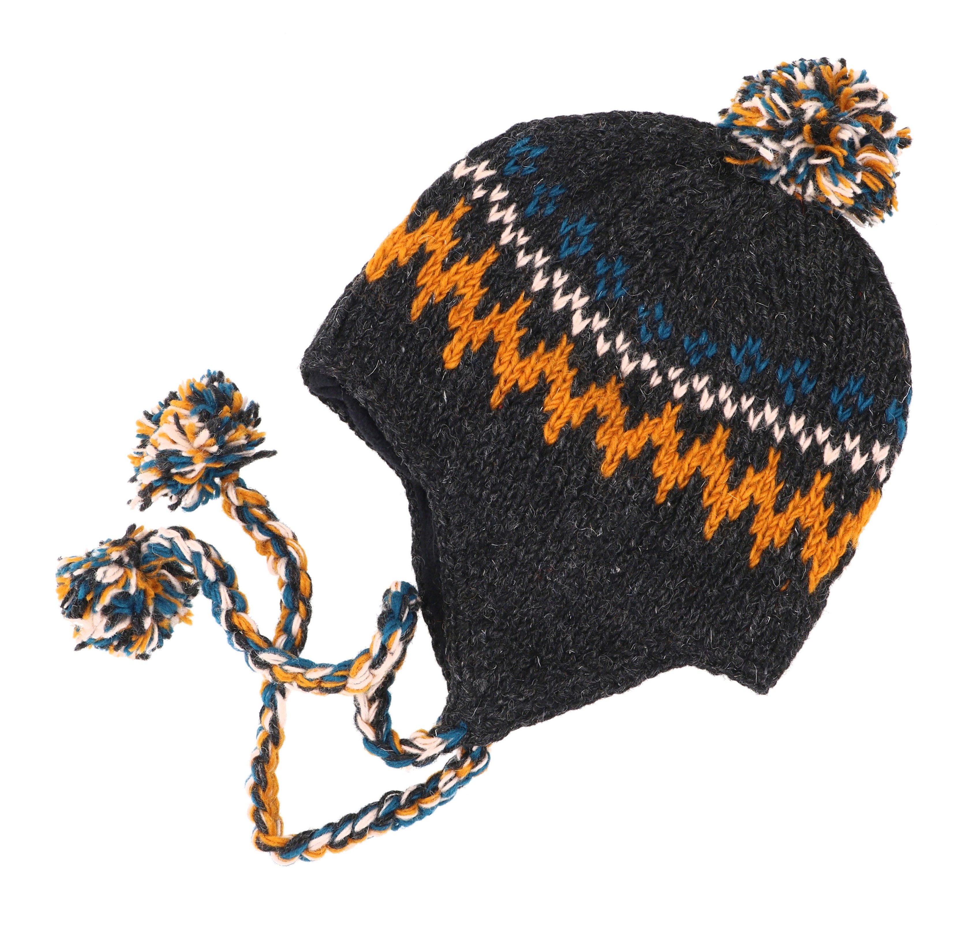 Guru-Shop Strickmütze Wollmütze mit Ohrenklappen, Norwegermütze,..