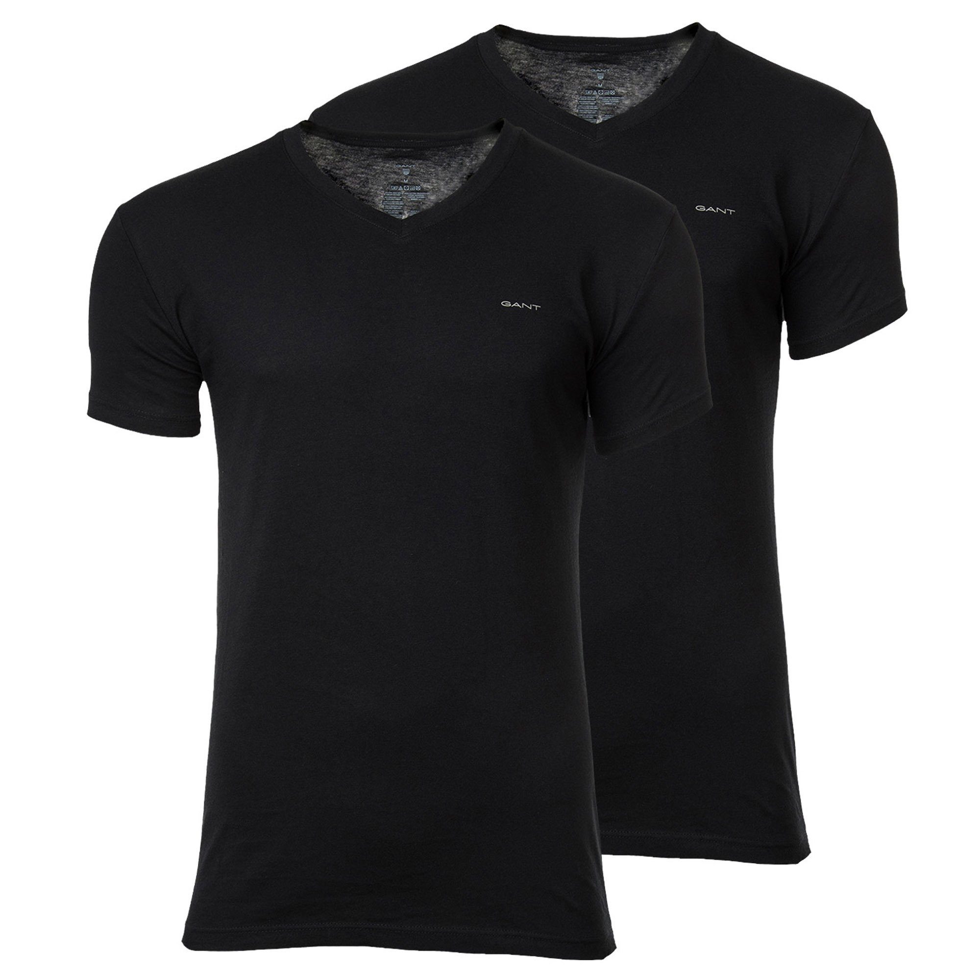 Gant T-Shirt Herren T-SHIRT 2er T-Shirt, Pack V-NECK 2-PACK - Schwarz