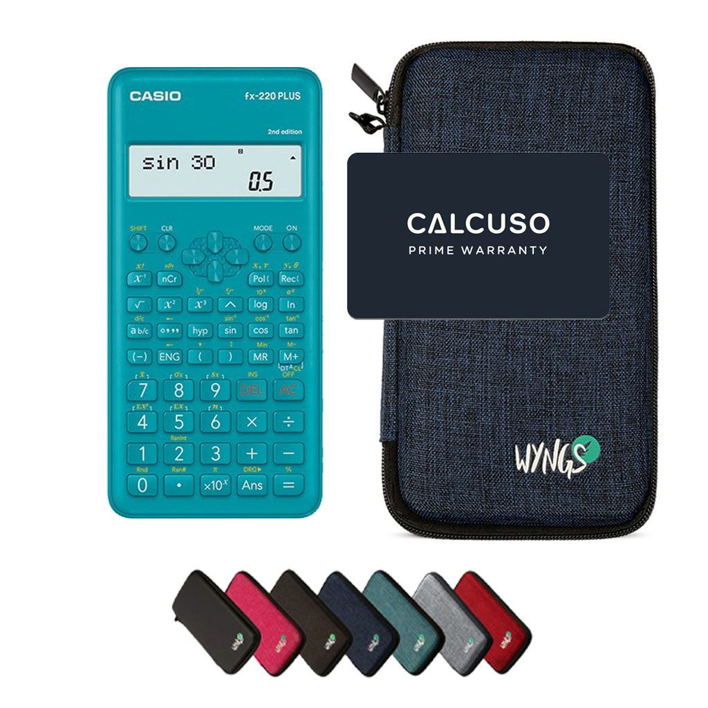 CASIO Taschenrechner Casio fx-220 Plus 2nd edition inkl. WYNGS Schutztasche Blau