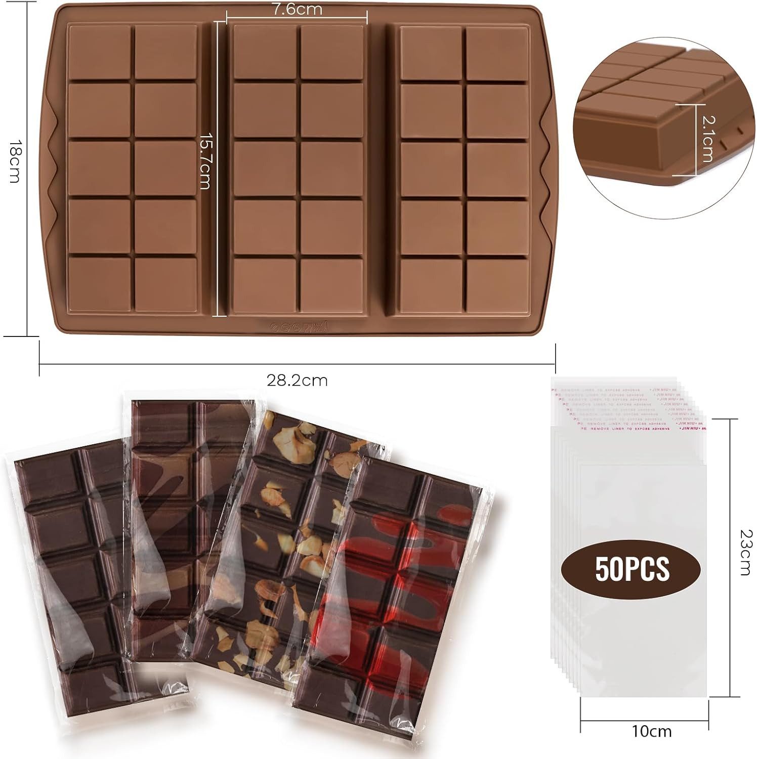 SURFOU Schokoladenform 3 Stück Silikon Silikonform Schokolade Chocolate Mold, Tief Wiederverwendbare für Küche Backen Schokolade Süßigkeiten