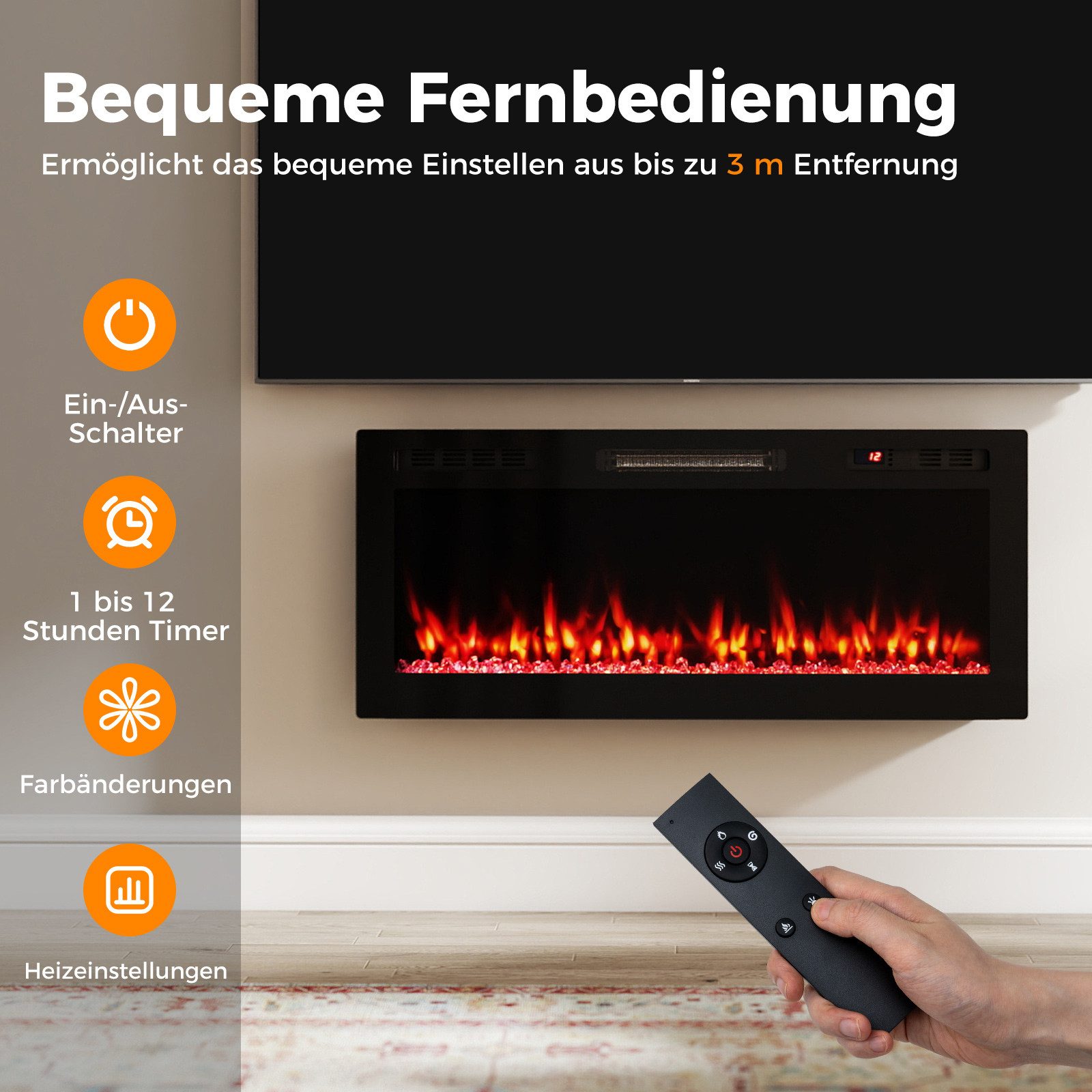 COSTWAY Elektrokamin, 106,5cm WLAN einbau-/Wandkamin 750W/1500W mit APP