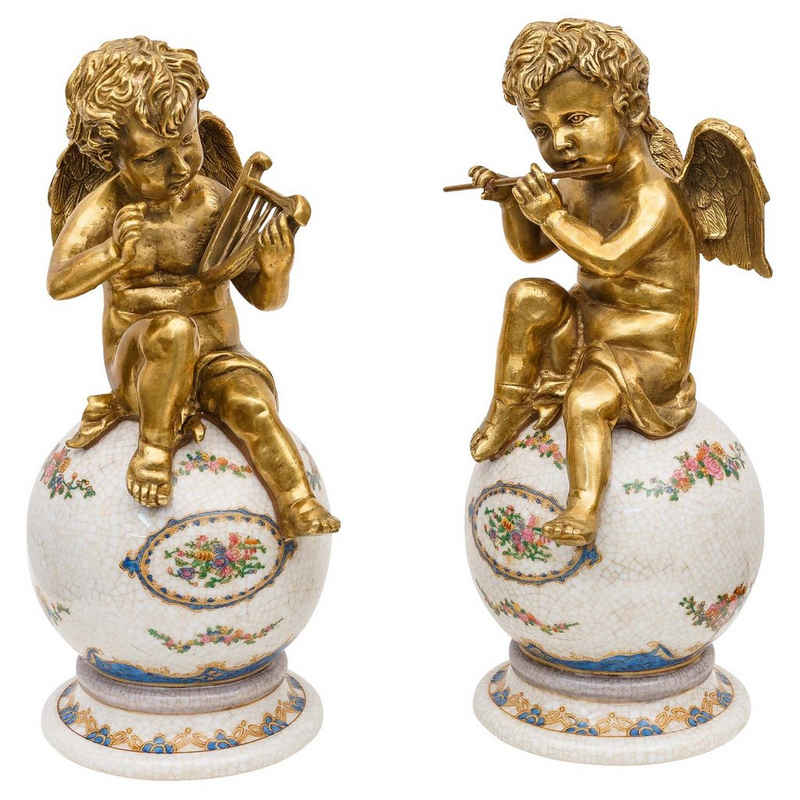 Aubaho Engelfigur Engel Paar Figur Skulptur Flöte Harfe Kugel Porzellan Messing Antik-St