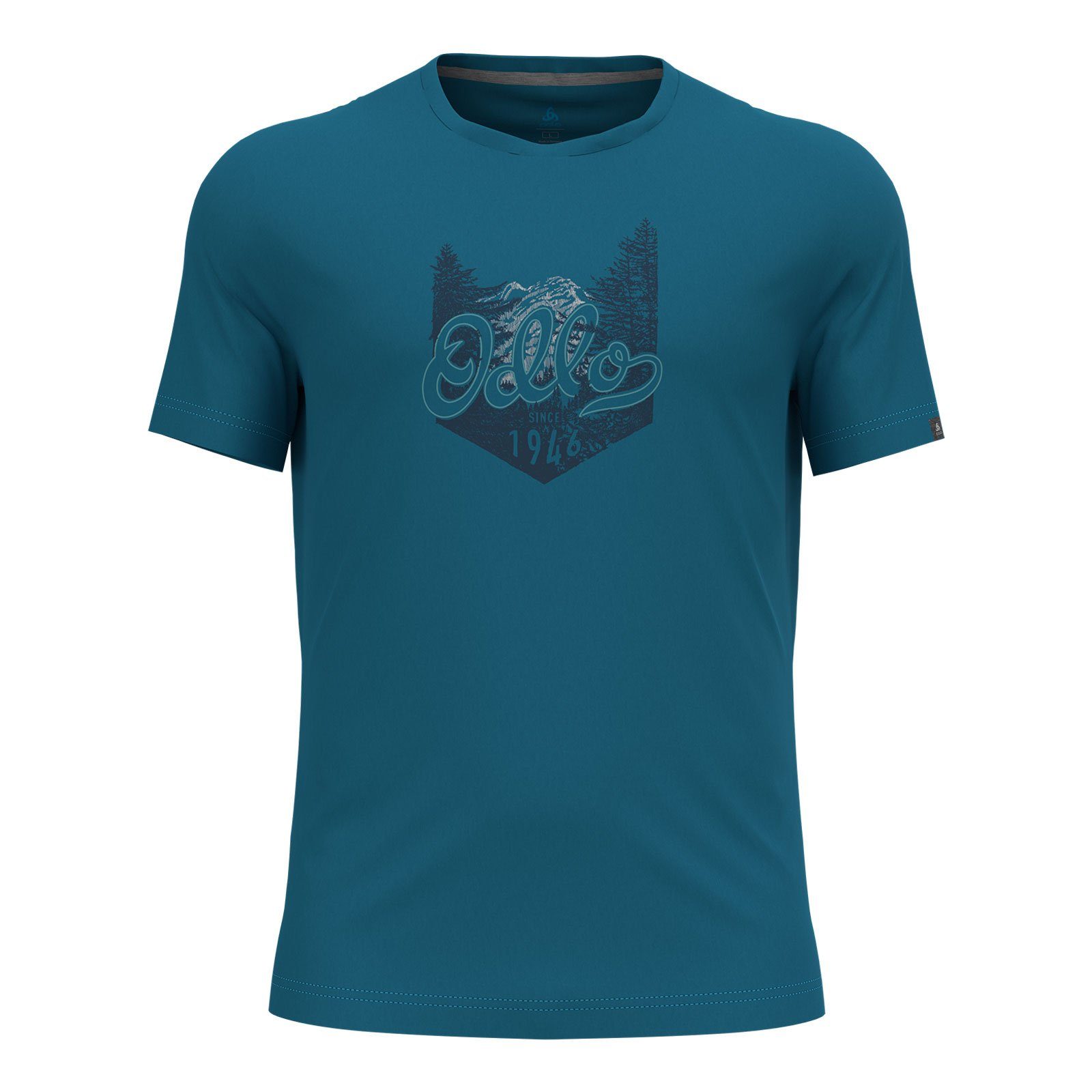 Odlo T-Shirt Nikko T-Shirt mit Logo-Print mit Waldlandschaftsprint 551362-21024 saxony blue