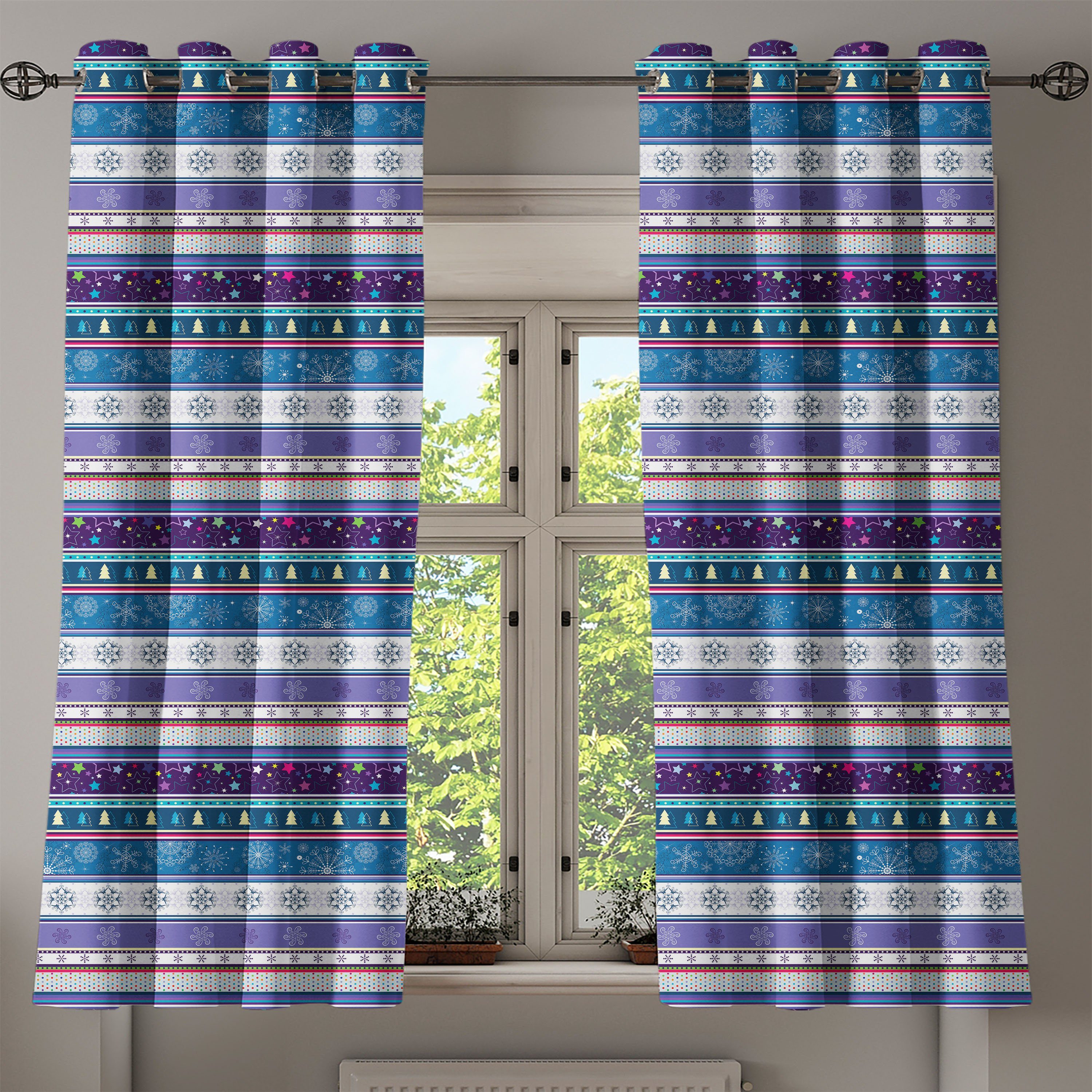 snoflakes für Gestreift Dekorative Abakuhaus, 2-Panel-Fenstervorhänge und Schlafzimmer Wohnzimmer, Gardine Dots