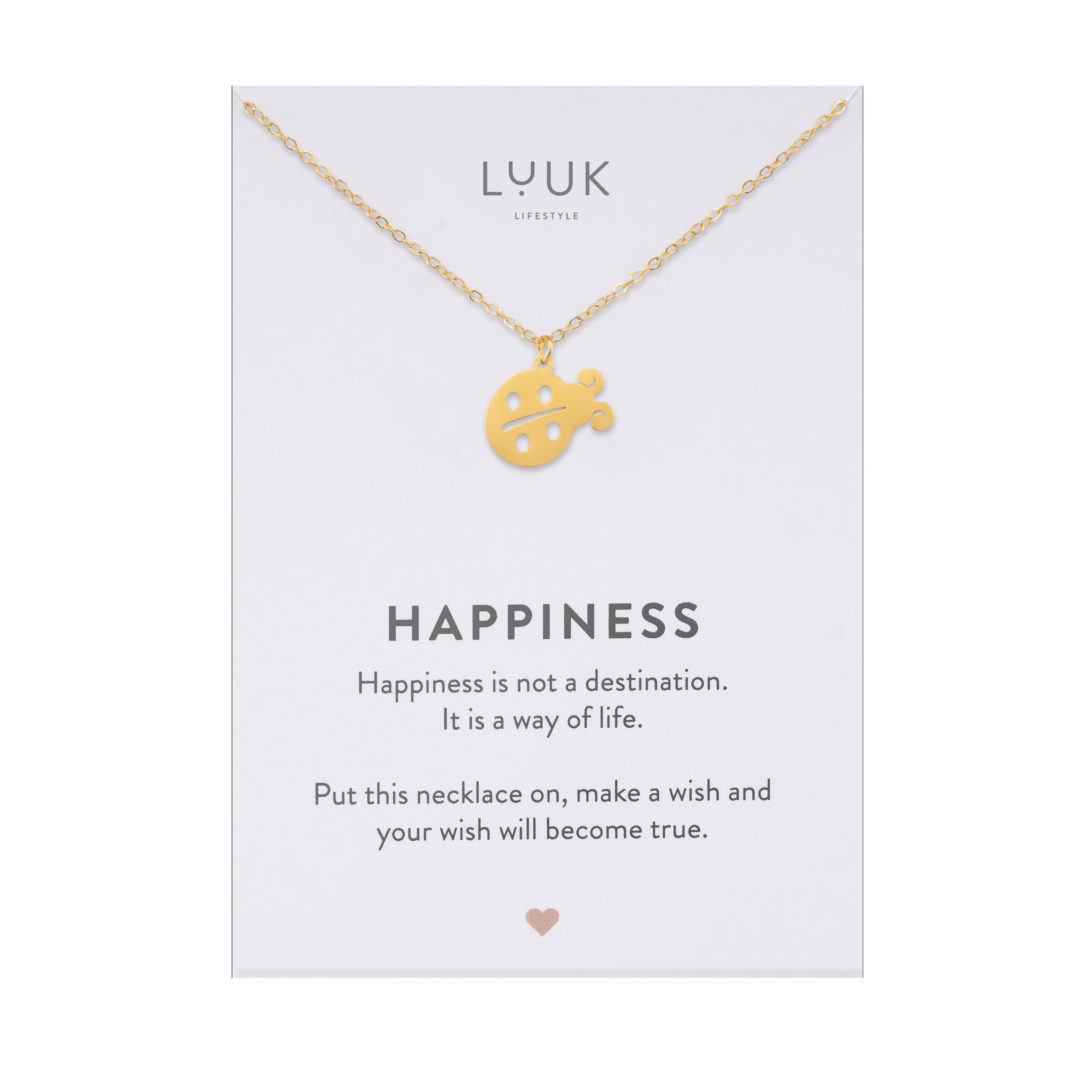 LUUK LIFESTYLE Kette mit Anhänger Marienkäfer, mit HAPPINESS Spruchkarte, trendiger Glücksbringer