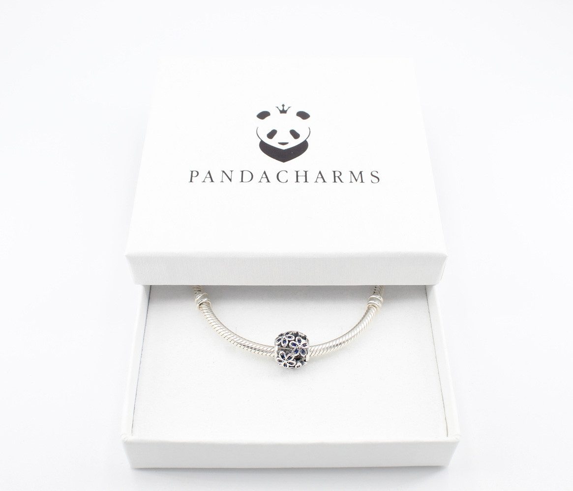 PANDACHARMS Bead Blauer Blumenball Charm für Charm Armband, 925er Silber, Zirkonia