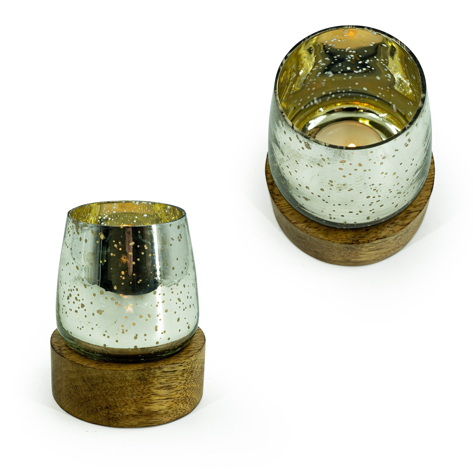 HTI-Living Windlicht Windlicht 2er Set Mangoholz/Glas günstig online kaufen