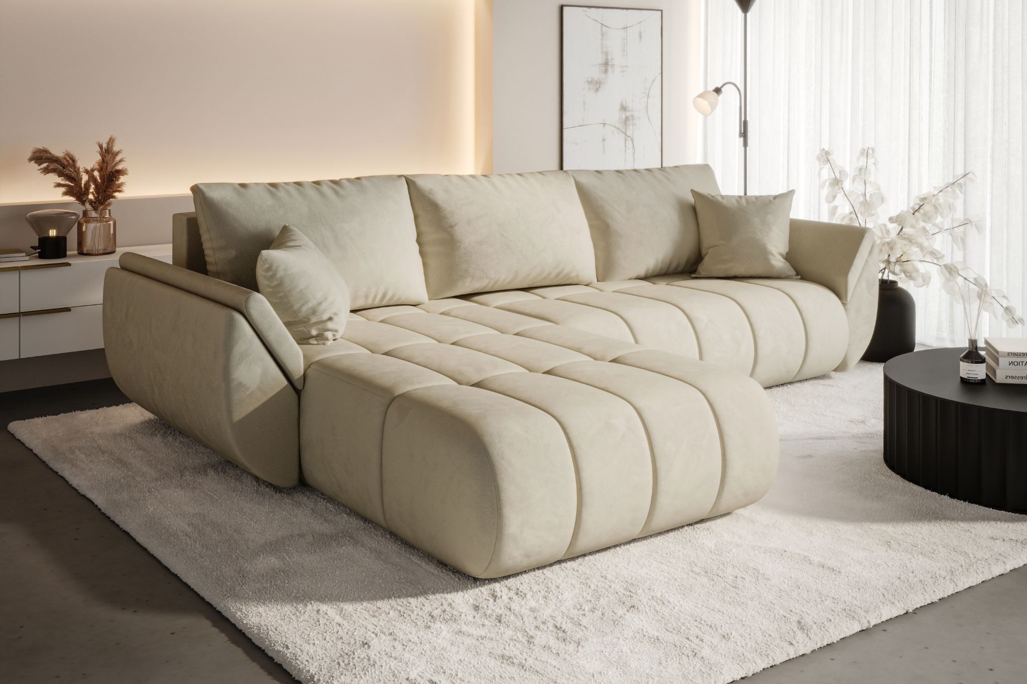 Kaiser Möbel Ecksofa TOKYO PREMIUM im Veloursstoff Monolith,Schlaffunktion und Bettkaste, Ecksofa, L-Form,Samtweiche Veloursoberfläche,Wasserabweisender Stoff Monolit