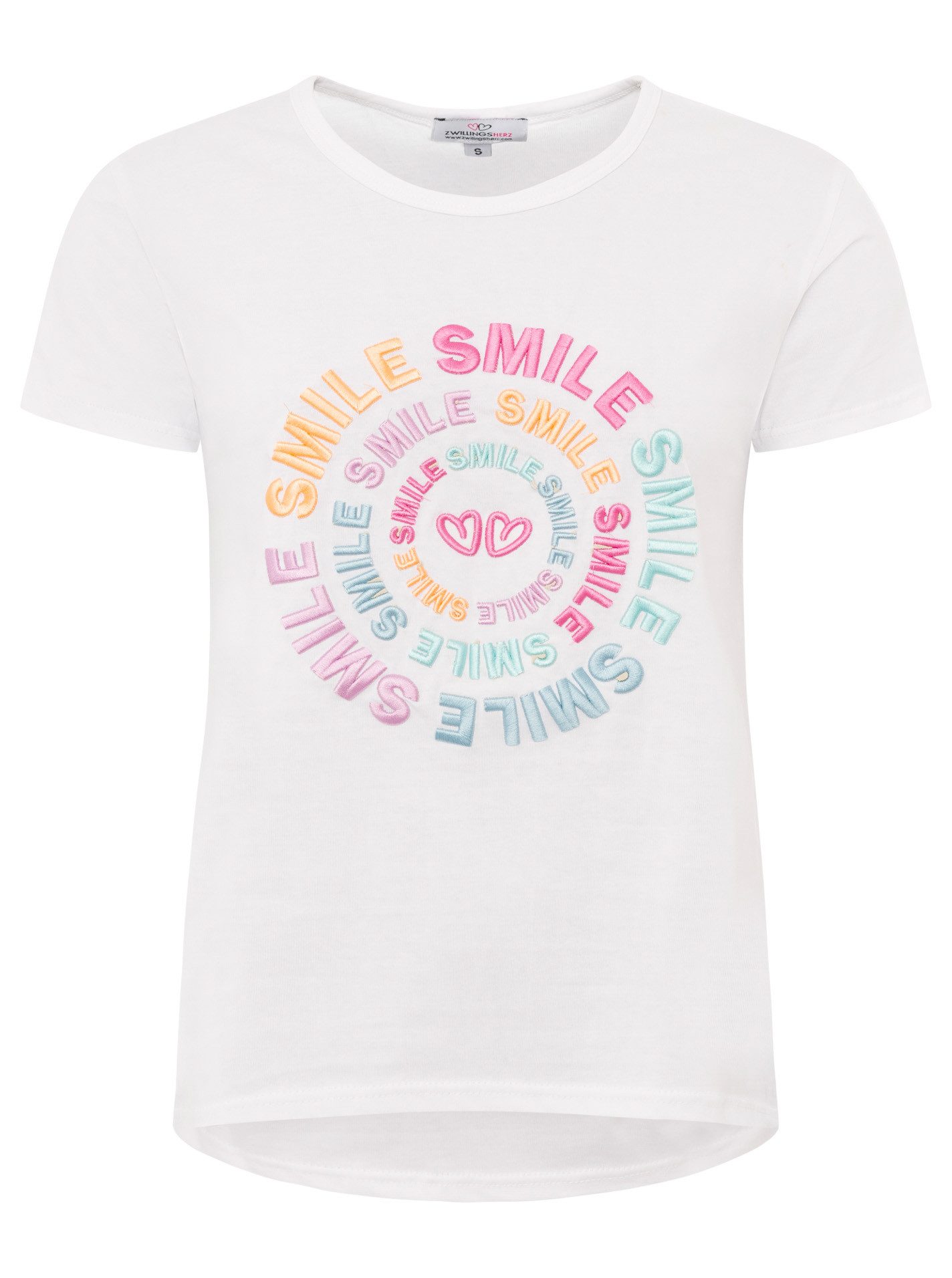 Zwillingsherz T-Shirt "Smile" Farbenfrohe runde Stickerei, Rundhals, kurzarm