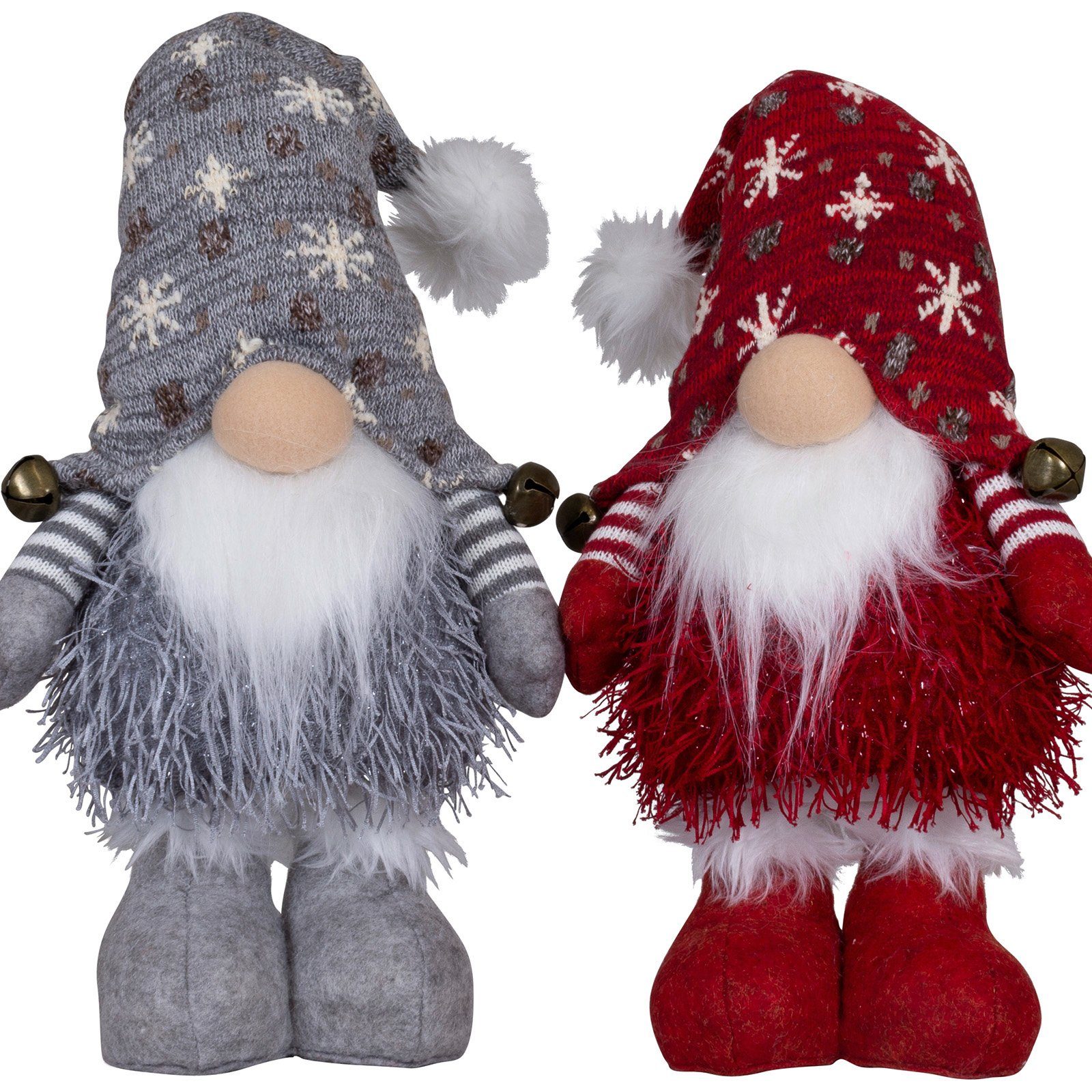 Christmas Paradise Weihnachtsfigur Wichtel mit LED 34cm (56cm) stehend, (Dekofiguren, 2 St., im Set), Weihnachten, rot & grau