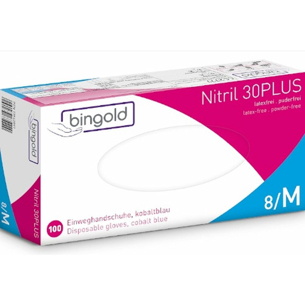 Bingold Einweghandschuhe Einmalhandschuhe BINGOLD Nitril 30PLUS, kobaltblau, Größe M, 100 St. (1-St)